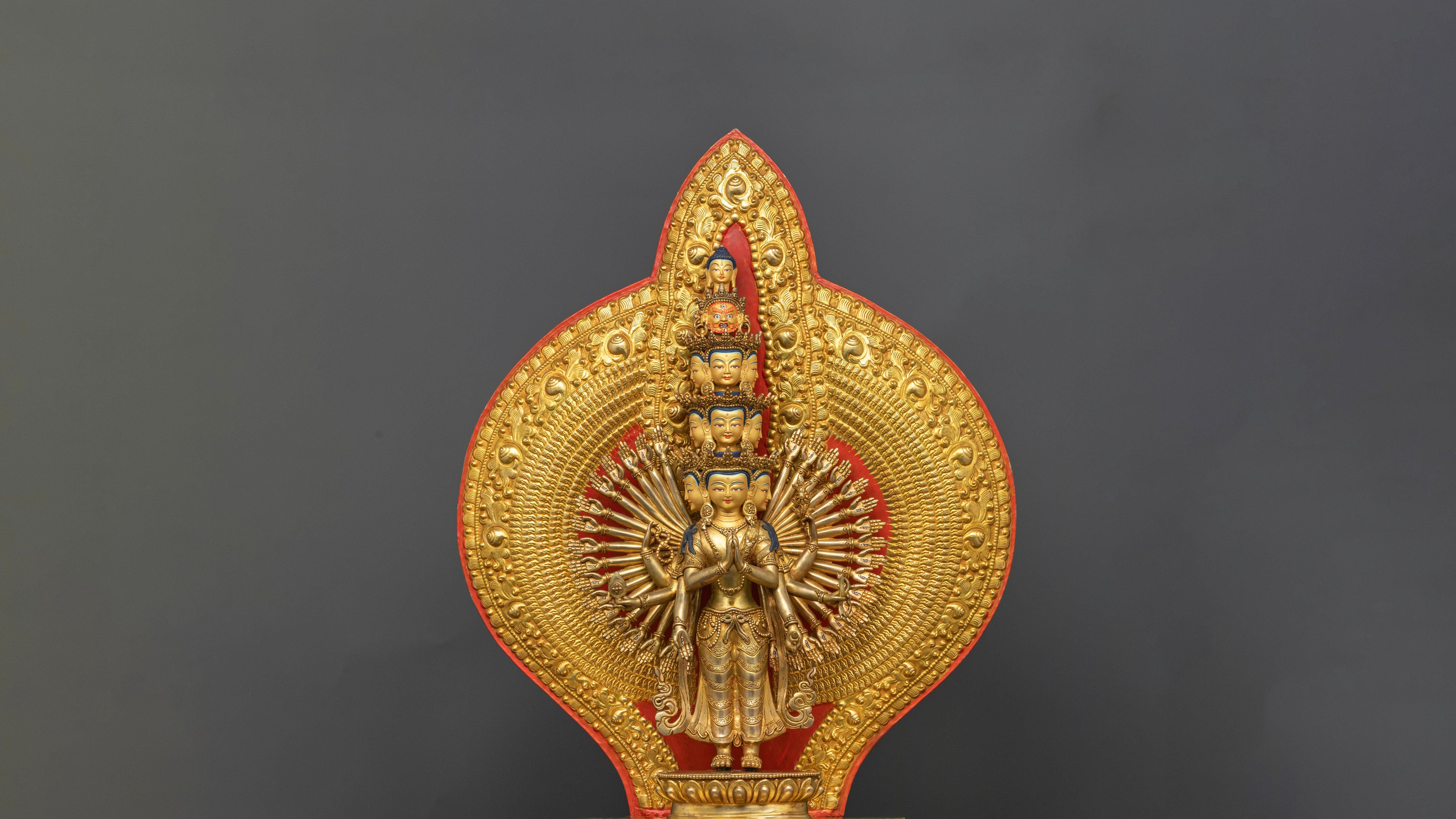 gold gilded statue of 1000 armed chenrezig