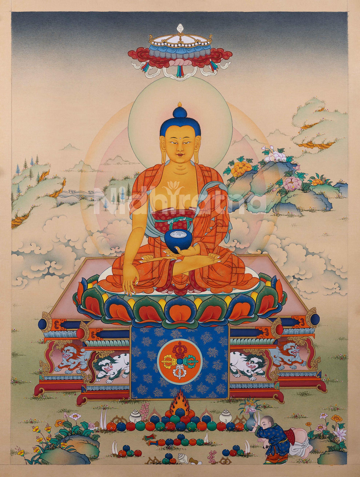 Hand-Painted Shakyamuni Buddha Thangka Print on canvas