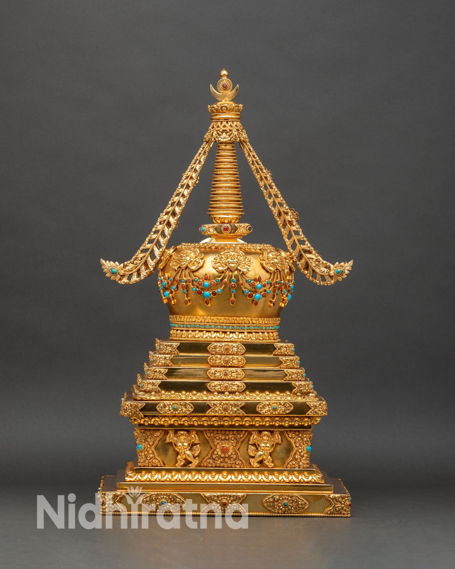 Copper Tibetan Stupa | Buddhist Shrine From Nepal