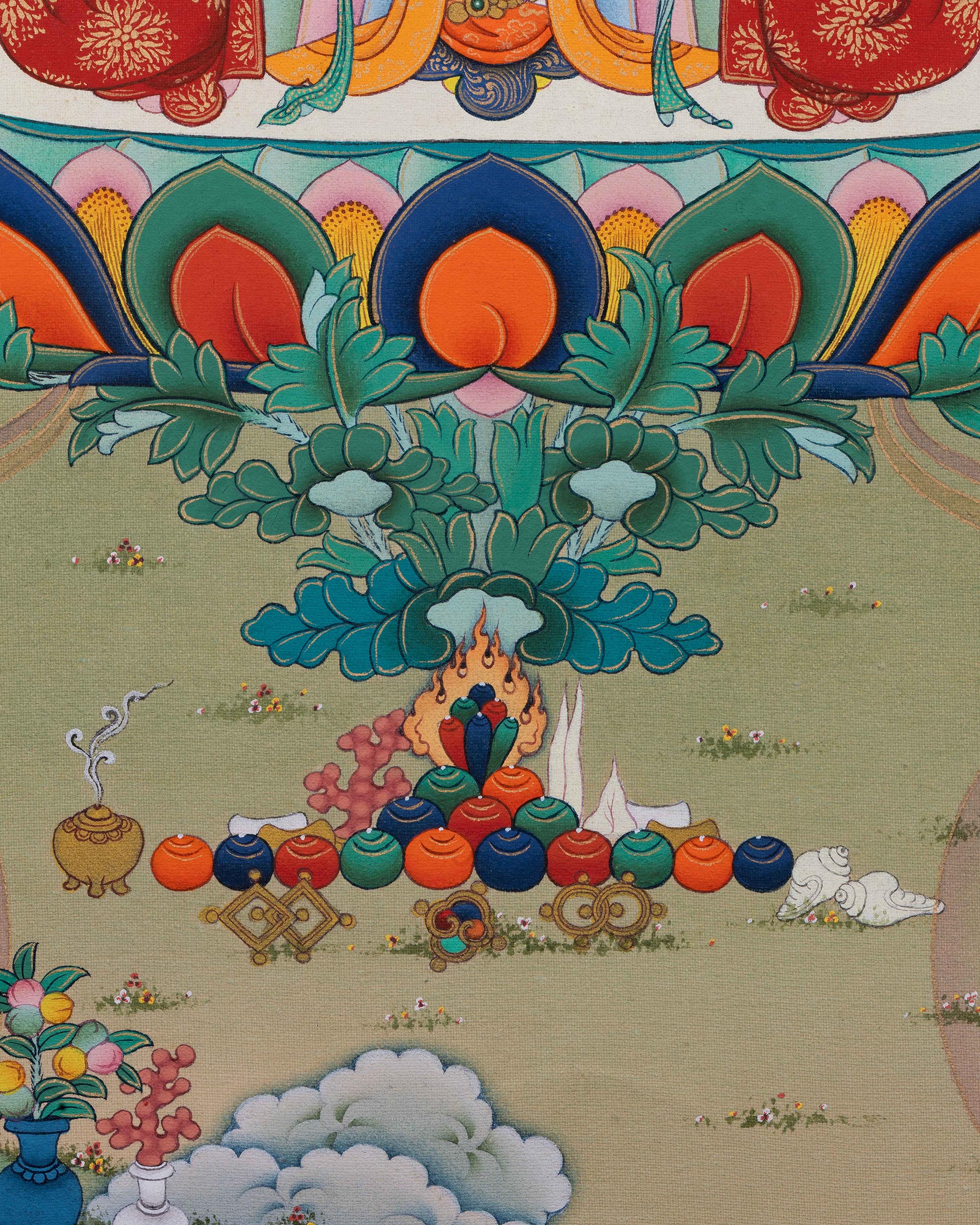 Vajrasattva With Chenrezig and Namgyalma Thangka Print