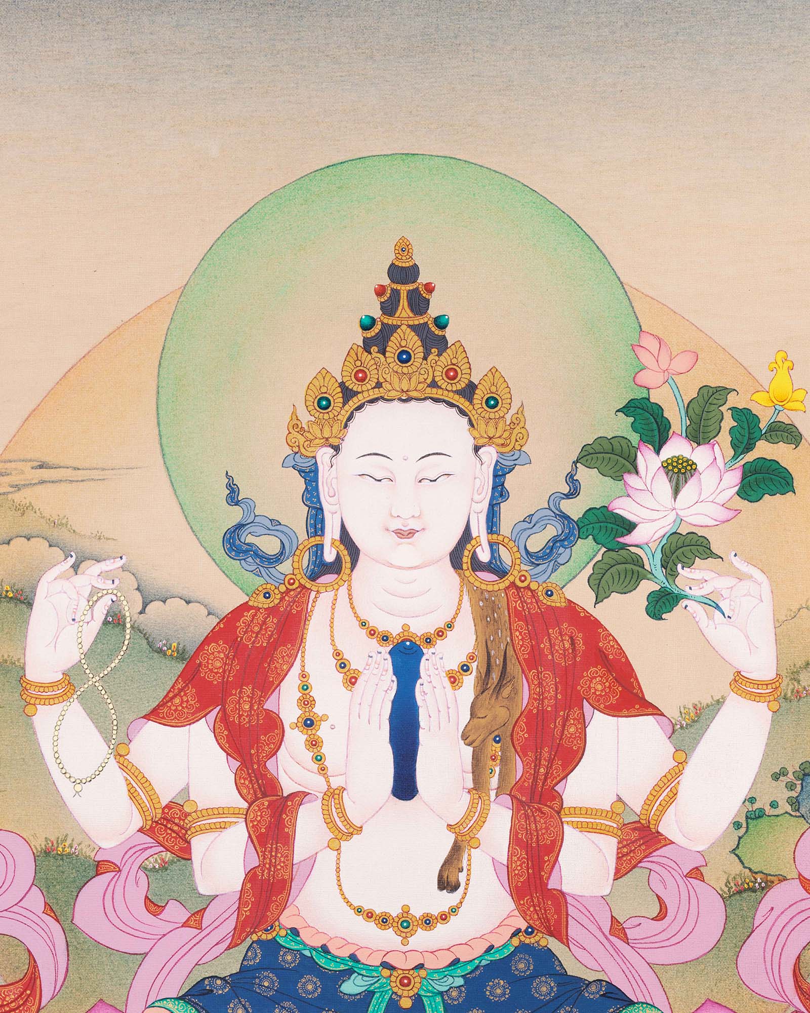 Chenrezig Thangka Print – Tibetan Buddhist Wall Art from Nepal