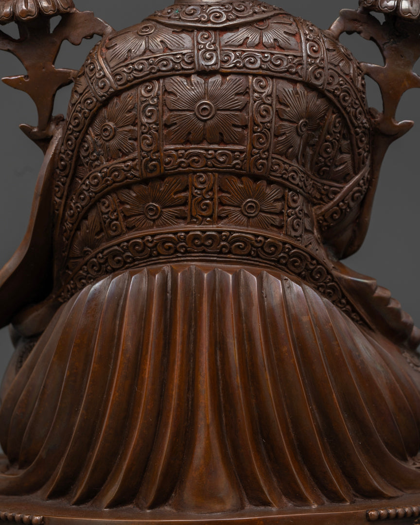 The back image of oxidized 16th Karmapa wearing monastic robe | Oxidized copper 16th Karmapa statue| Buddhist leader 16th Karmapa statue