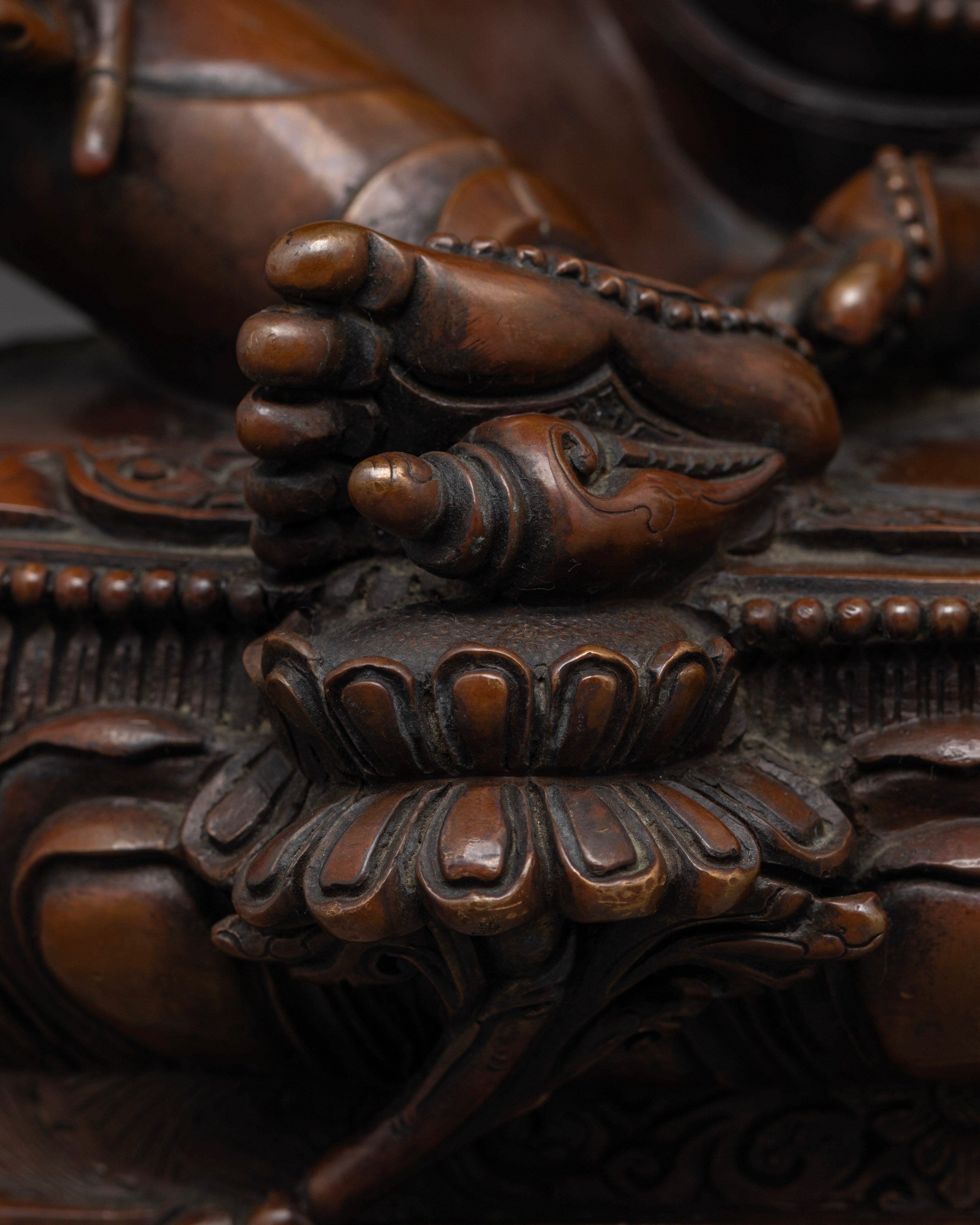 Hand-Carved Dzambhala Statue in Oxidized Copper