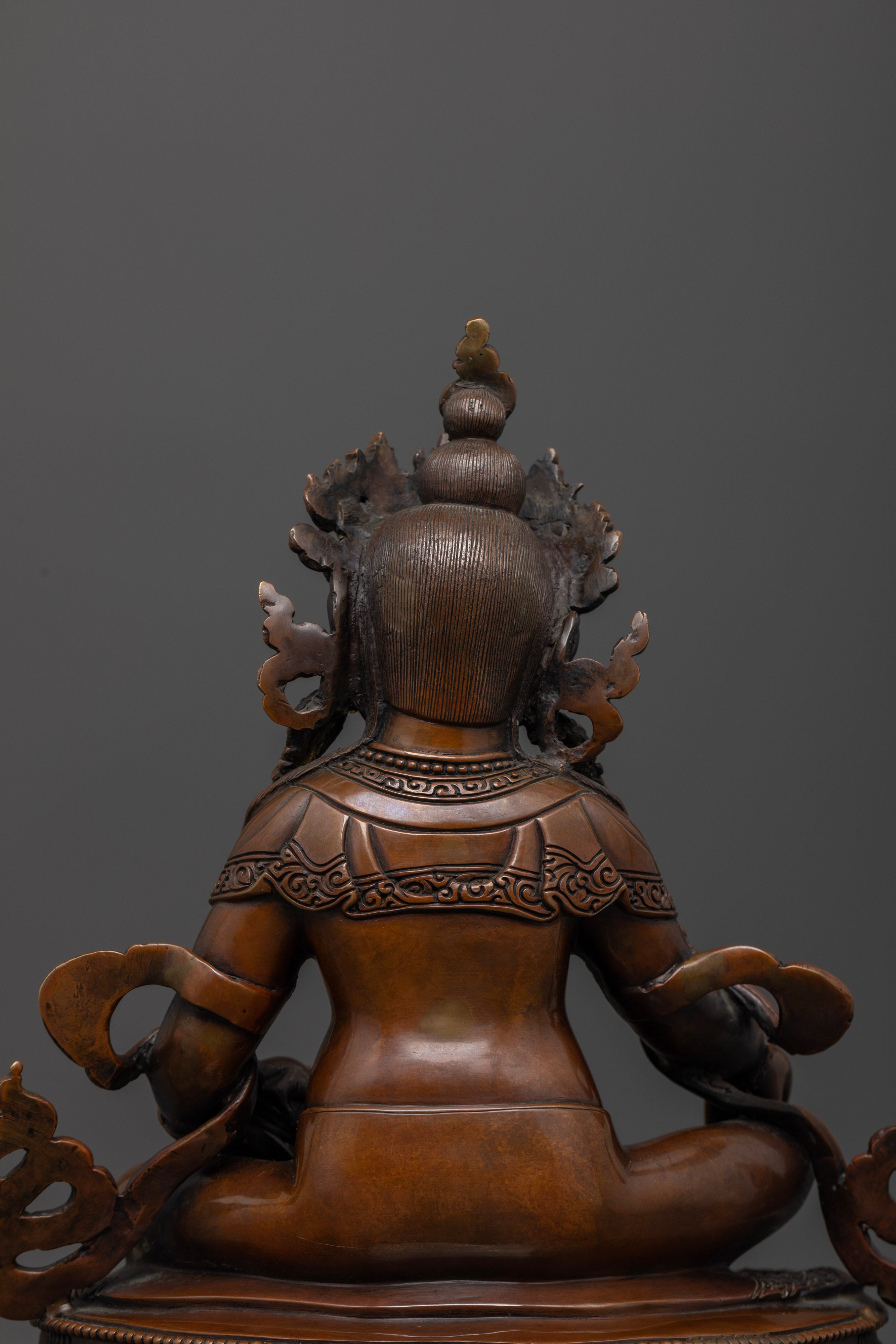 Hand-Carved Dzambhala Statue in Oxidized Copper