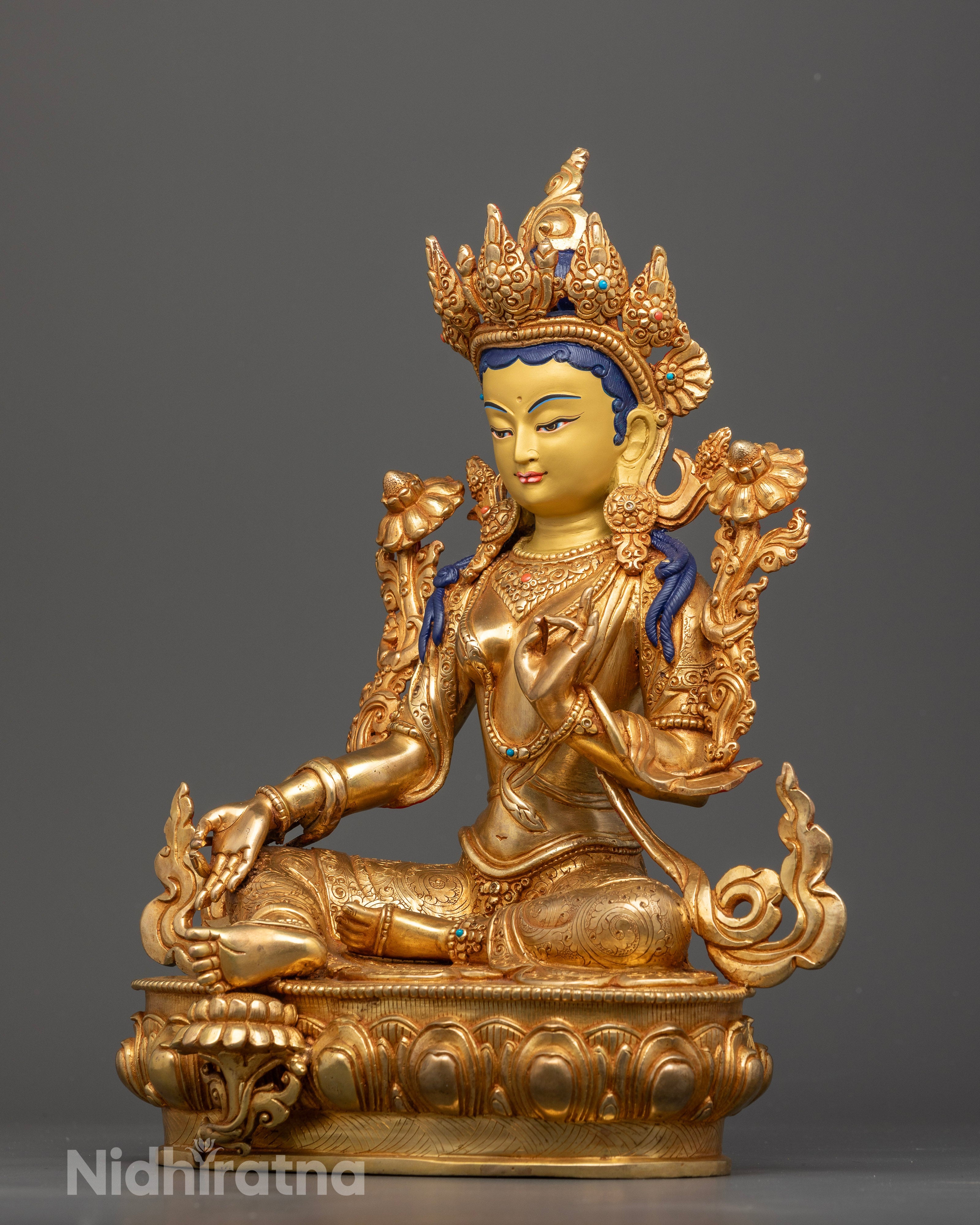 Gold Gilded Green Tara Statue