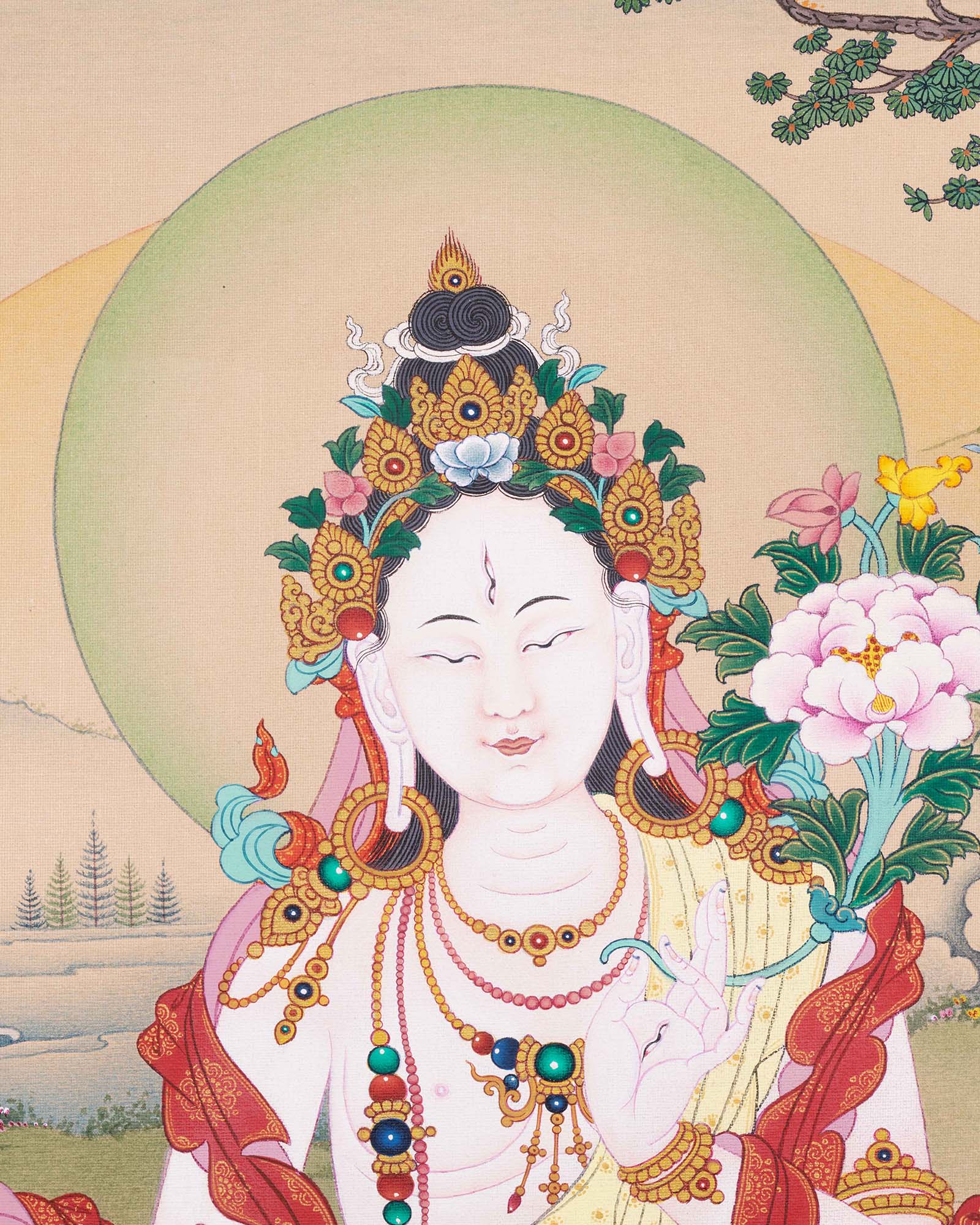 White Tara Thangka Print from Nepal for Meditation & Spiritual Decor