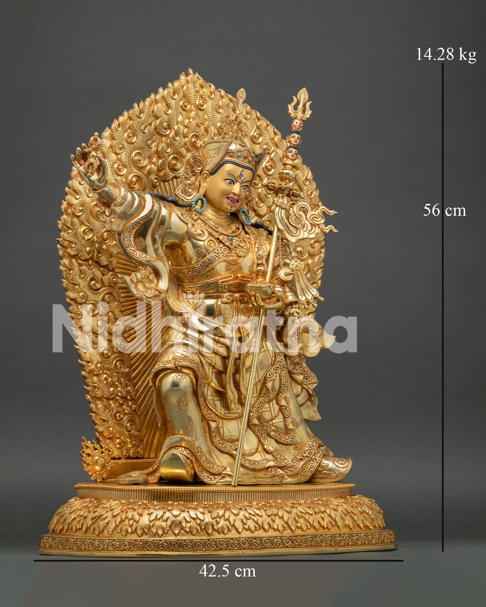 22-inch standing Guru Rinpoche statue with dimensions handcrafted Himalayan Buddhist sculpture
