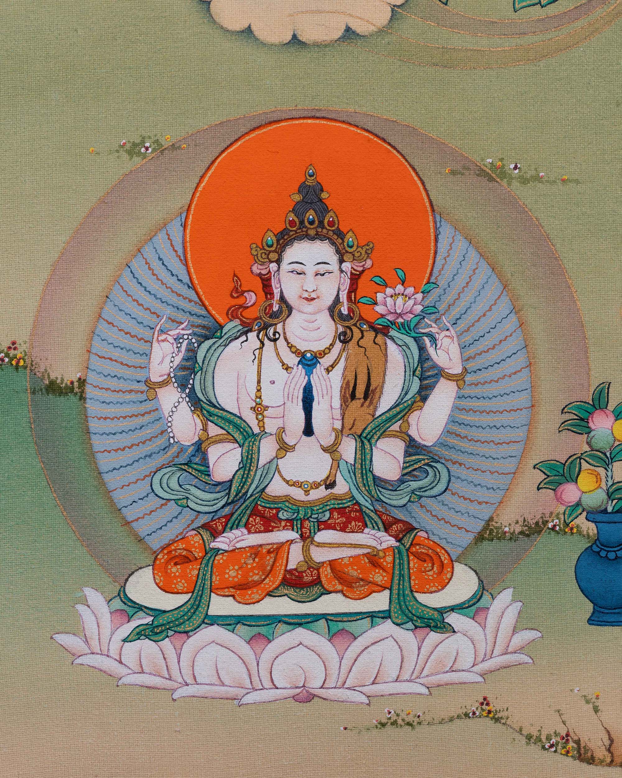 Vajrasattva With Chenrezig and Namgyalma Thangka Print