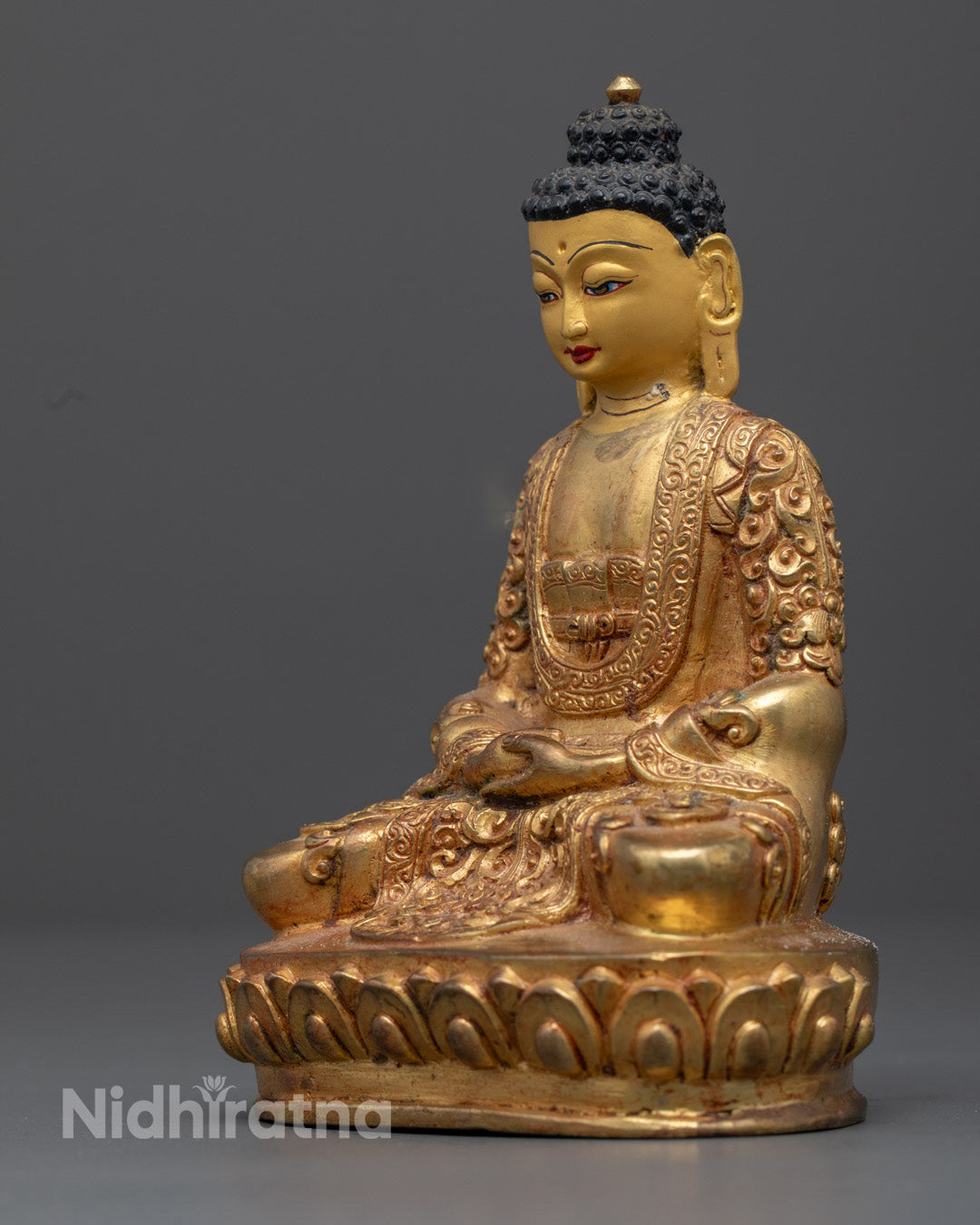 24K Gold-Plated Amitabha Buddha Sculpture – Traditional Lost Wax Craft from Nepal
