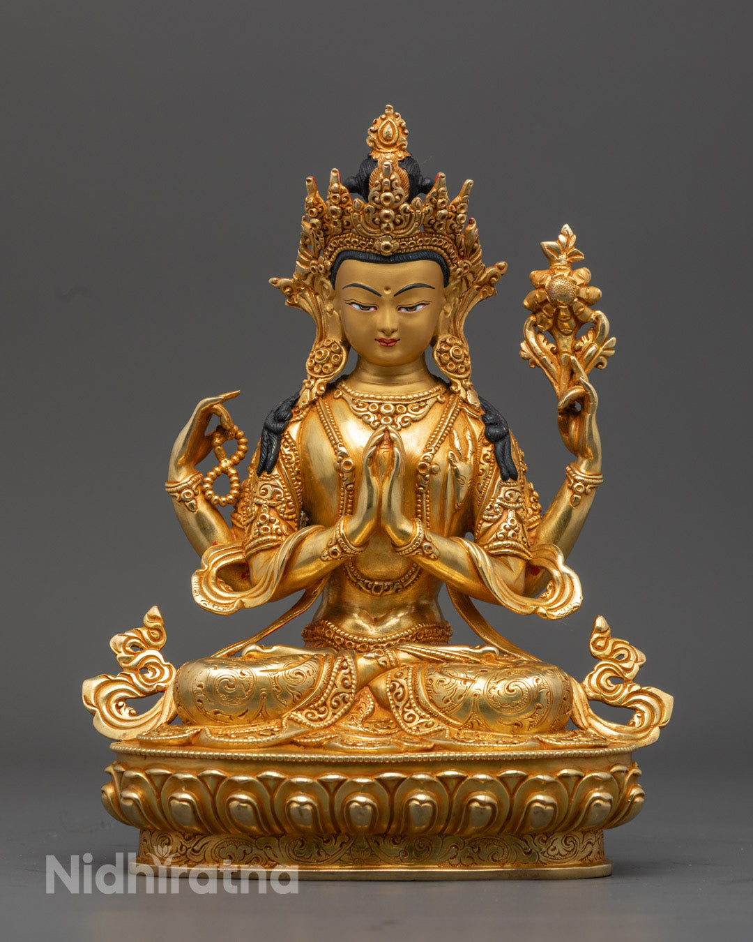 24K Gold Chenrezig Statue | Avalokiteshvara Hand-Carved Statue