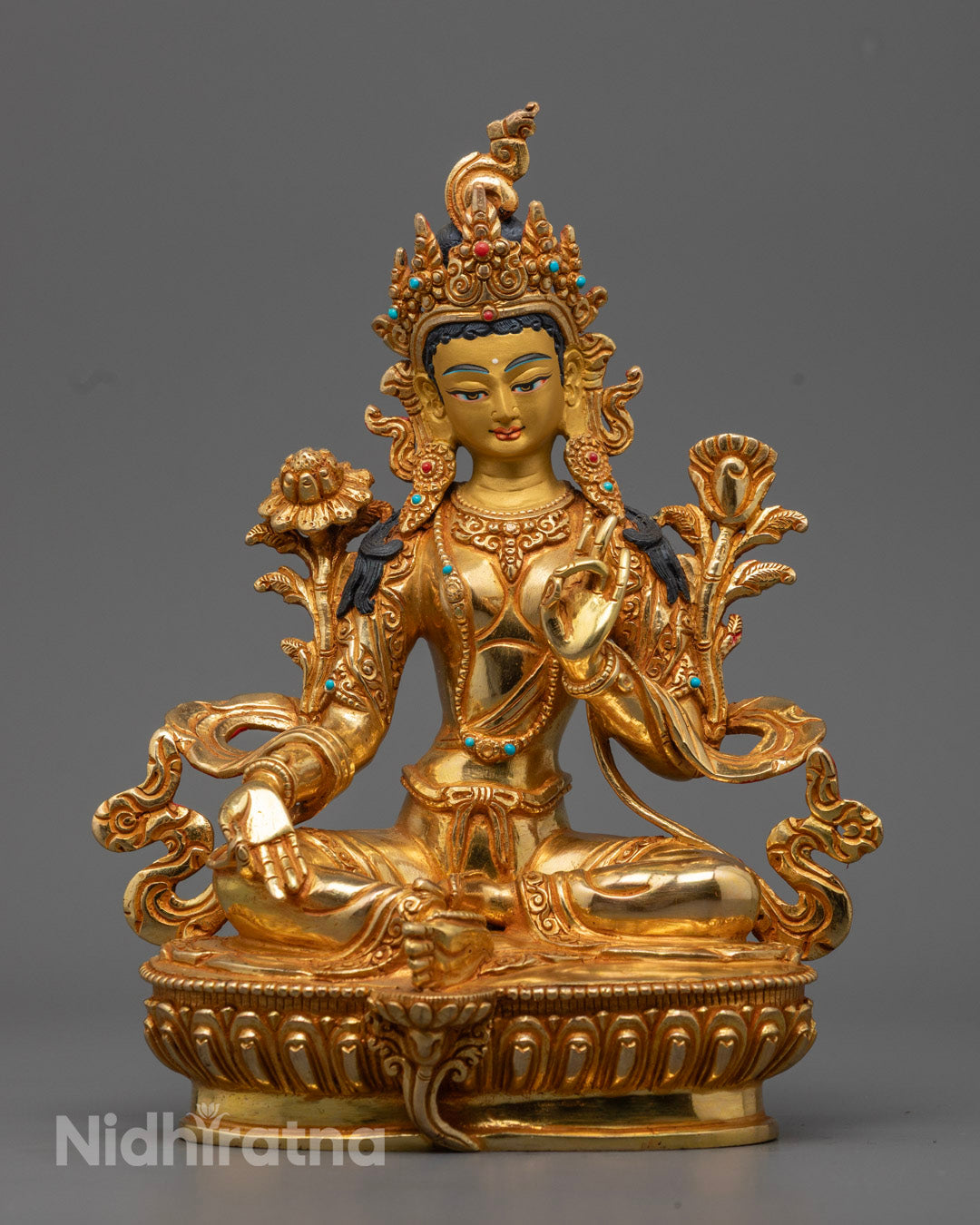 24K Gold Green Tara Statue | Handcrafted Tibetan Goddess