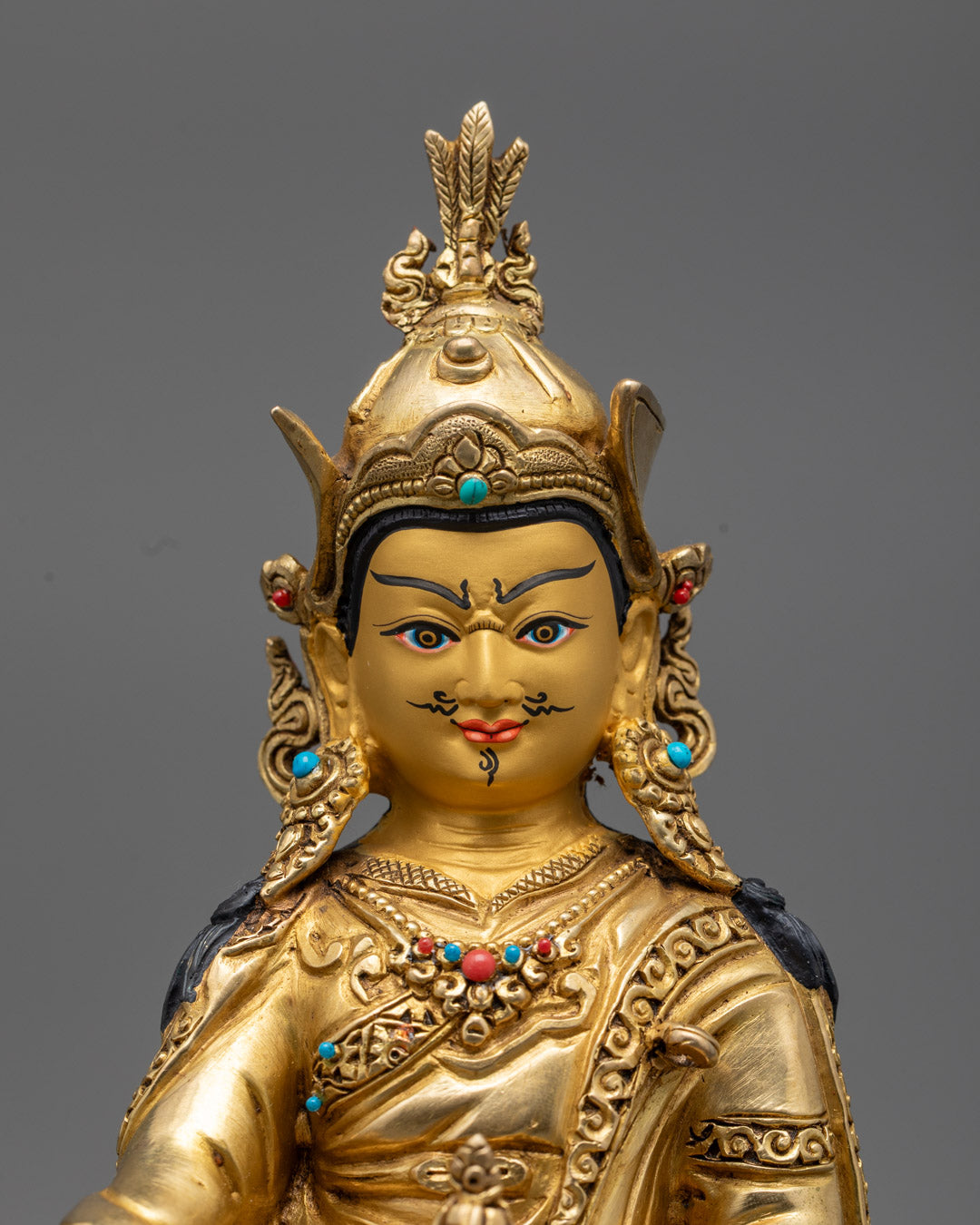 24K gold-plated Padmasambhava statue from Nepal | sacred Buddhist art for blessings and spiritual power