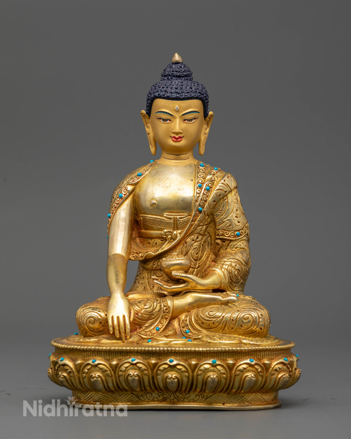 24K gold gilded Shakyamuni Buddha statue, handcrafted by Newari artisans in Patan, Nepal