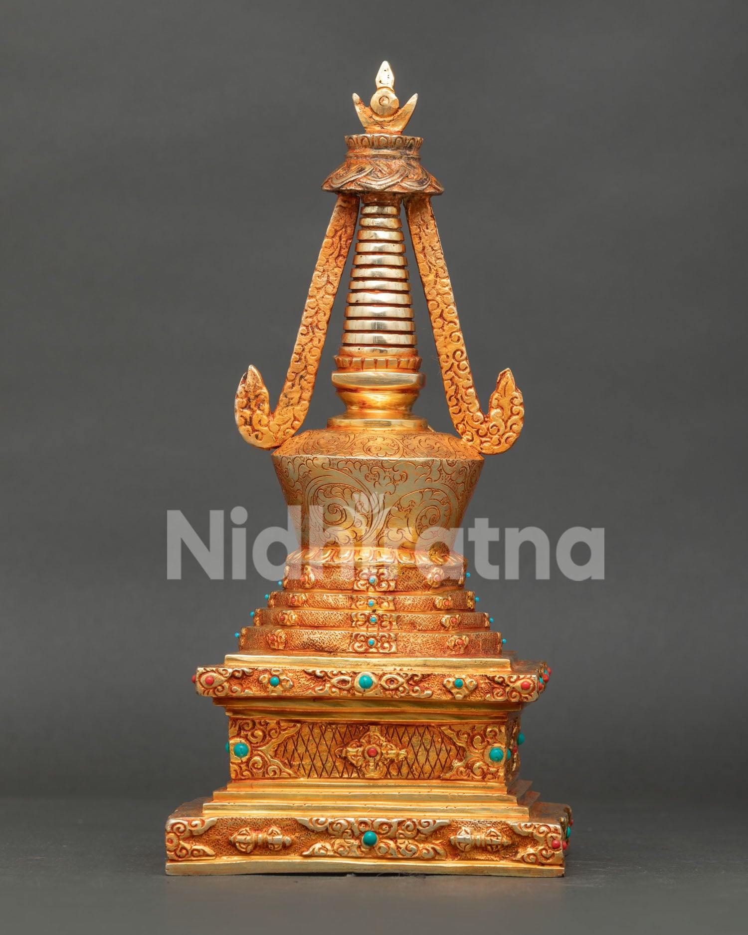 24K gold plated Namgyalma Stupa for Buddhist altar and meditation