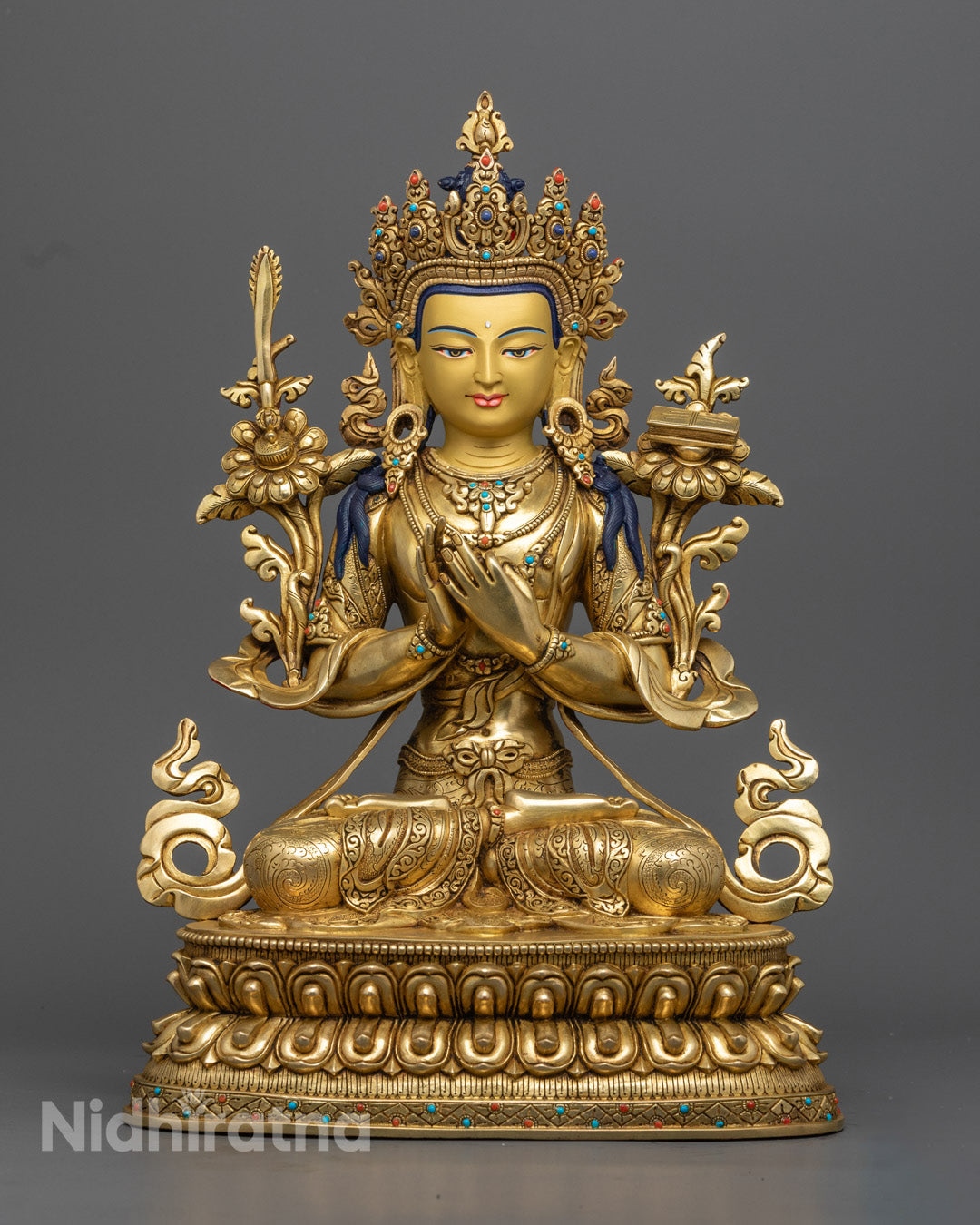 24k Gold Manjushri Statue | Copper Buddhist Sculpture