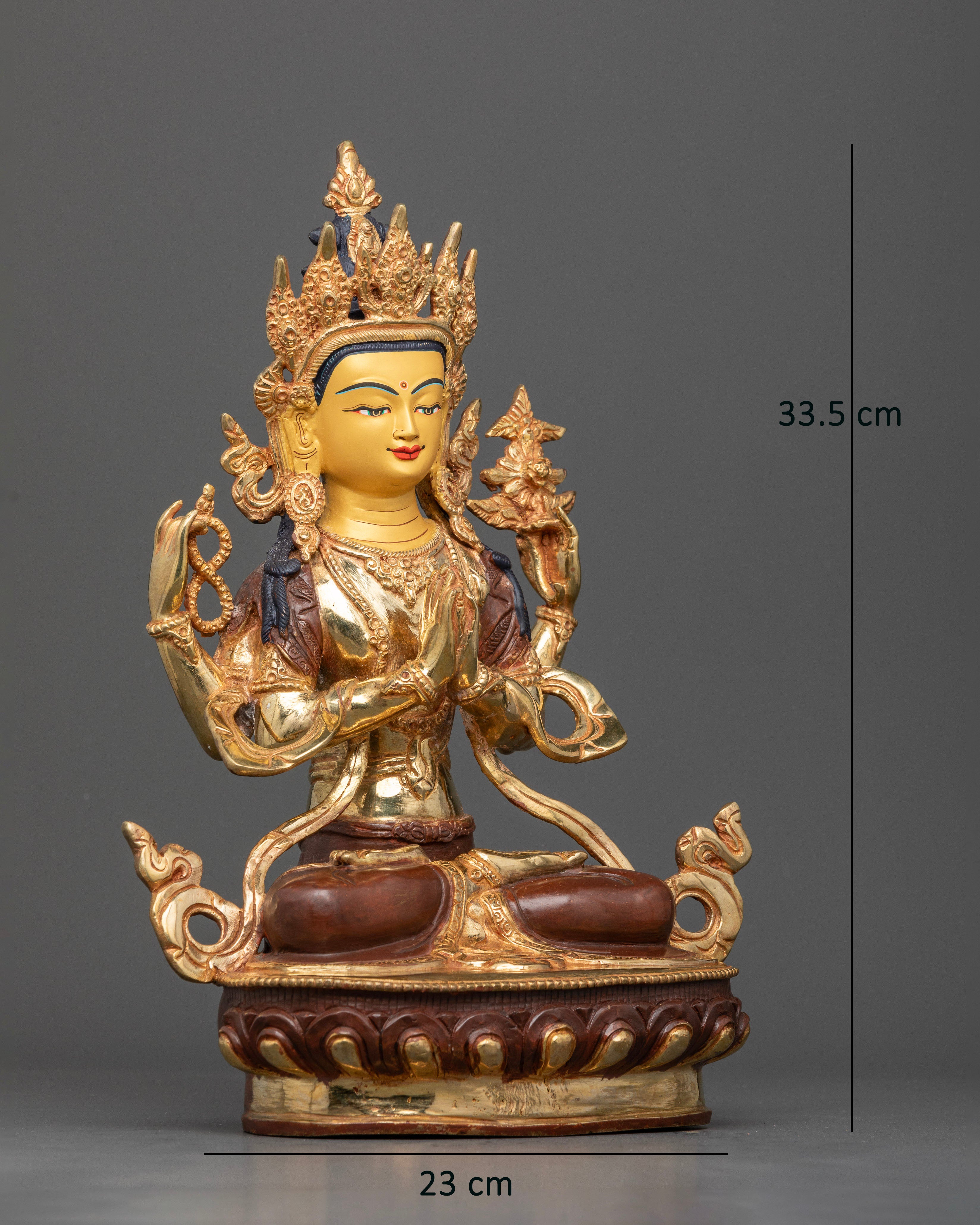 Chenrezig Avalokiteshvara Statue: The Embodiment of Compassion in Gold and Copper