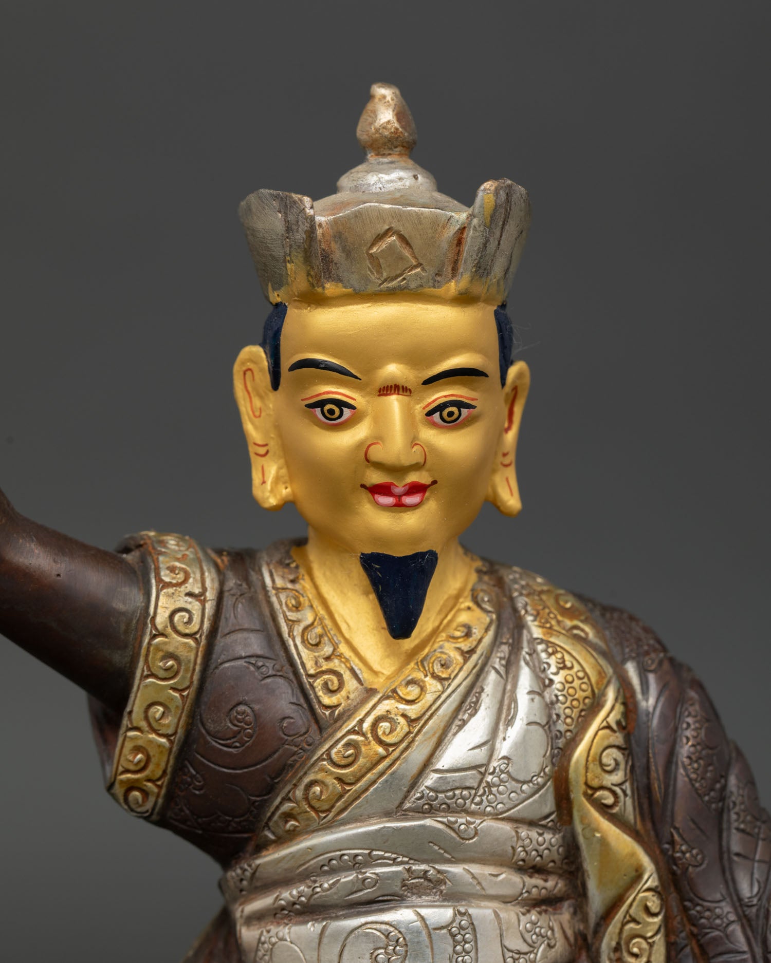 2nd Karmapa Karma Pakshi Statue with black crown and gold painted face from Nepal
