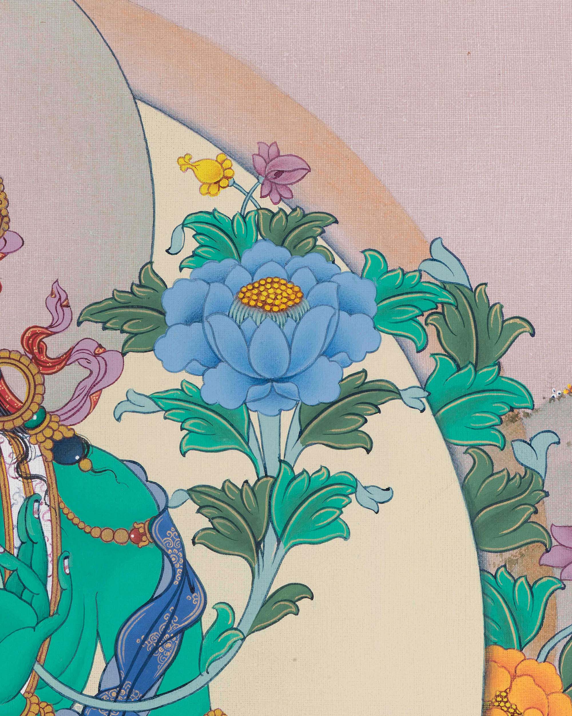 Compassionate Goddess Green Tara Thangka Print | Buddhist Wall Art
