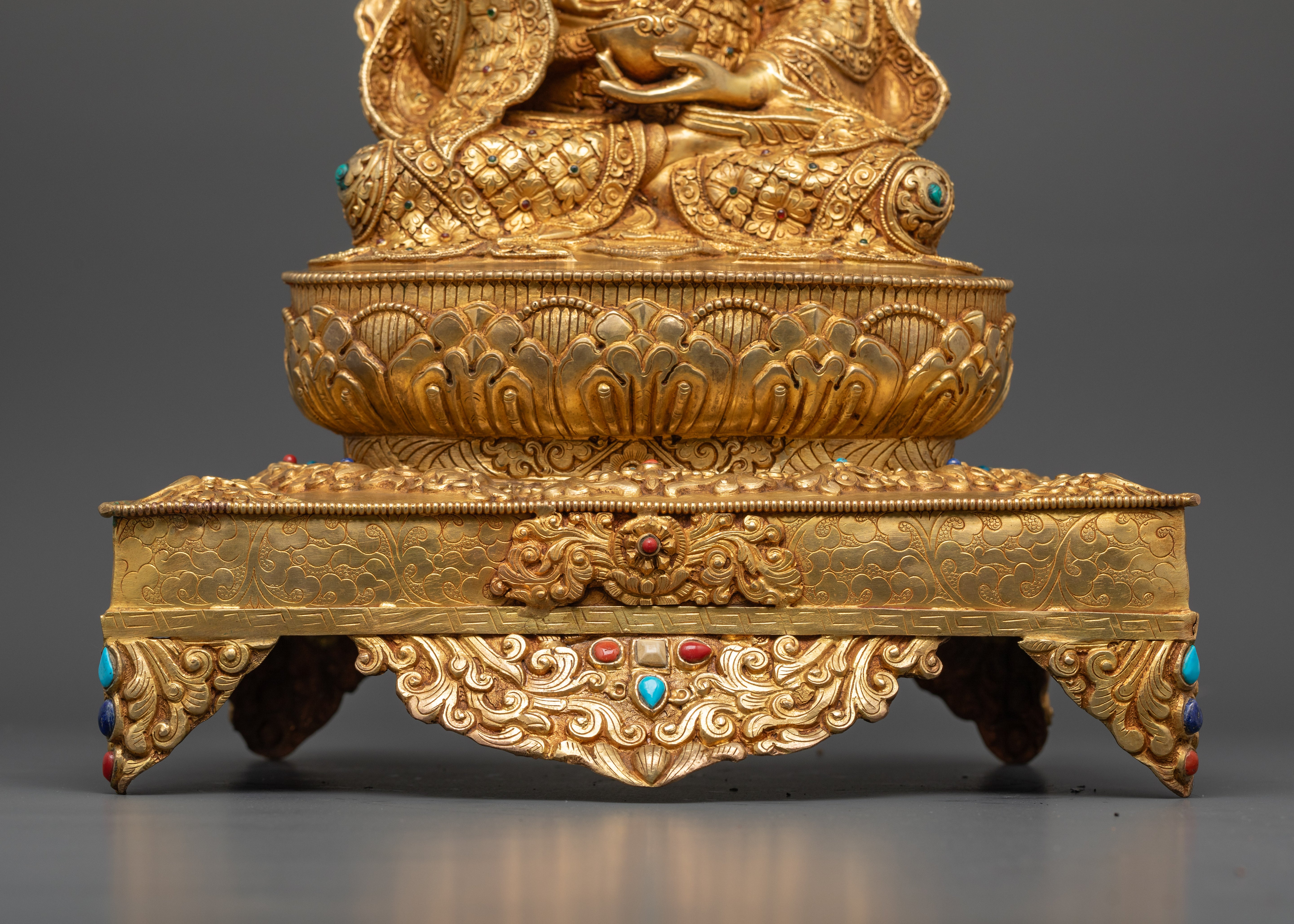 Sacred Padmasambhava Statue on Throne: Unique Nepalese Sculpture