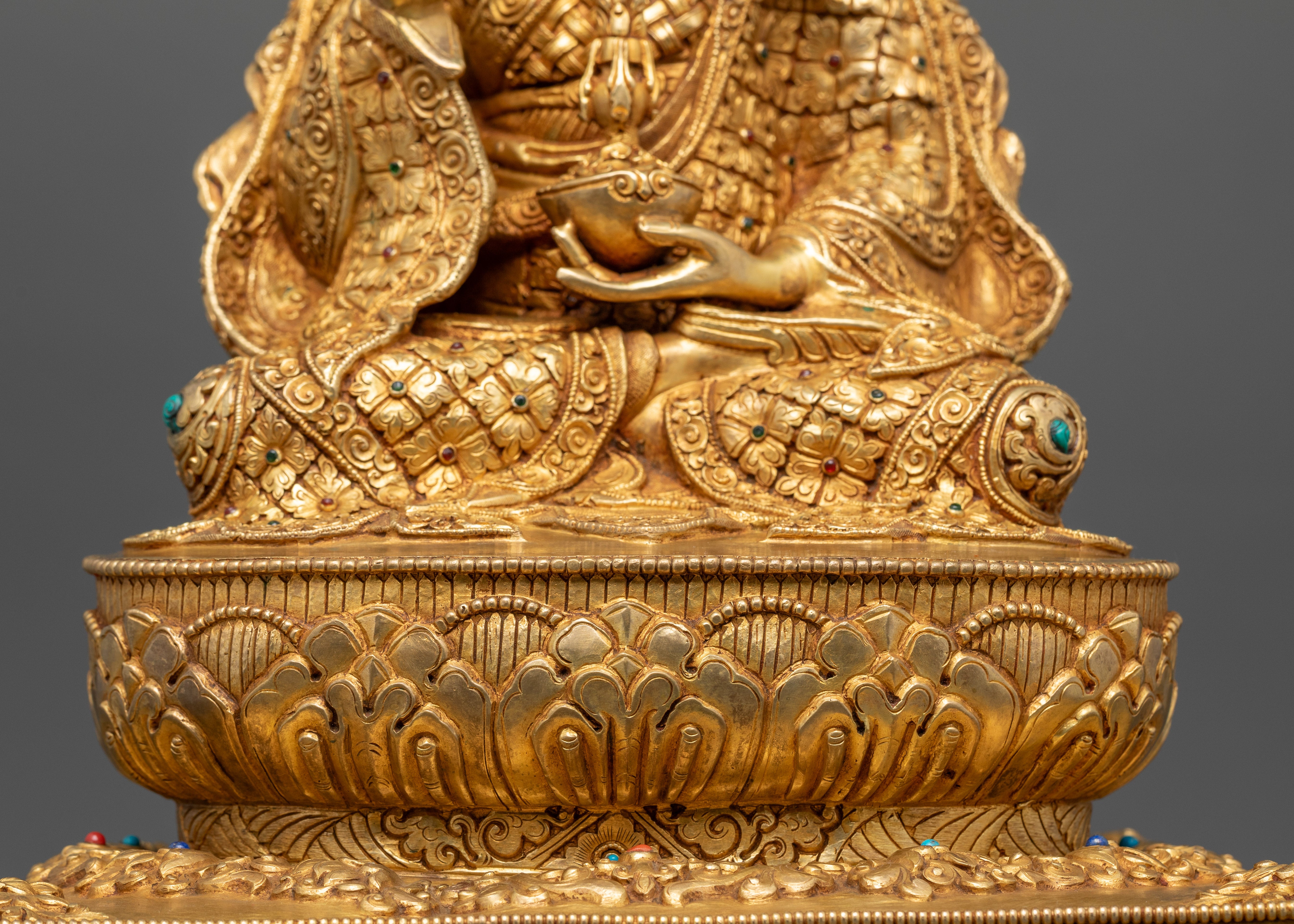 Sacred Padmasambhava Statue on Throne: Unique Nepalese Sculpture