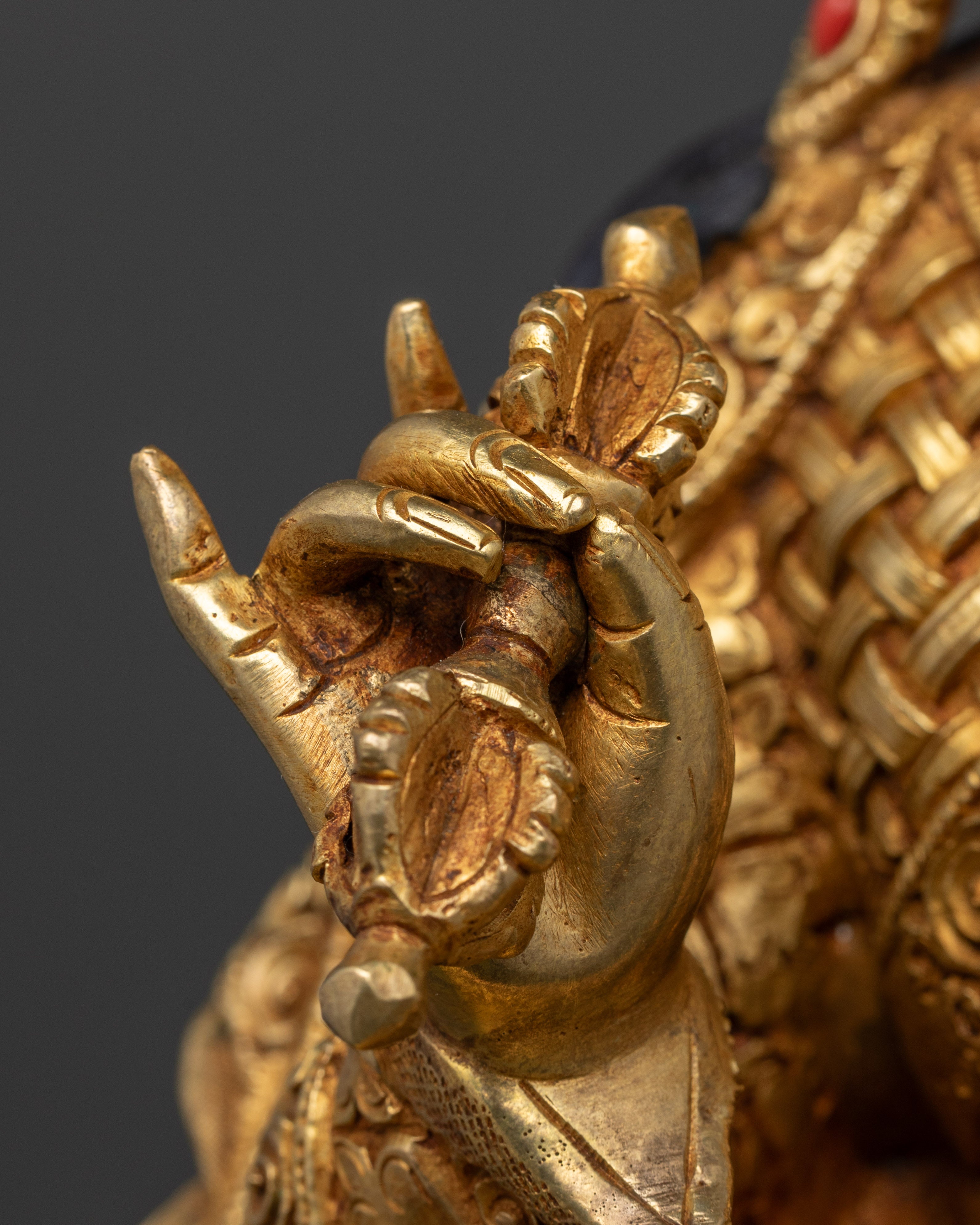 Sacred Padmasambhava Statue on Throne: Unique Nepalese Sculpture