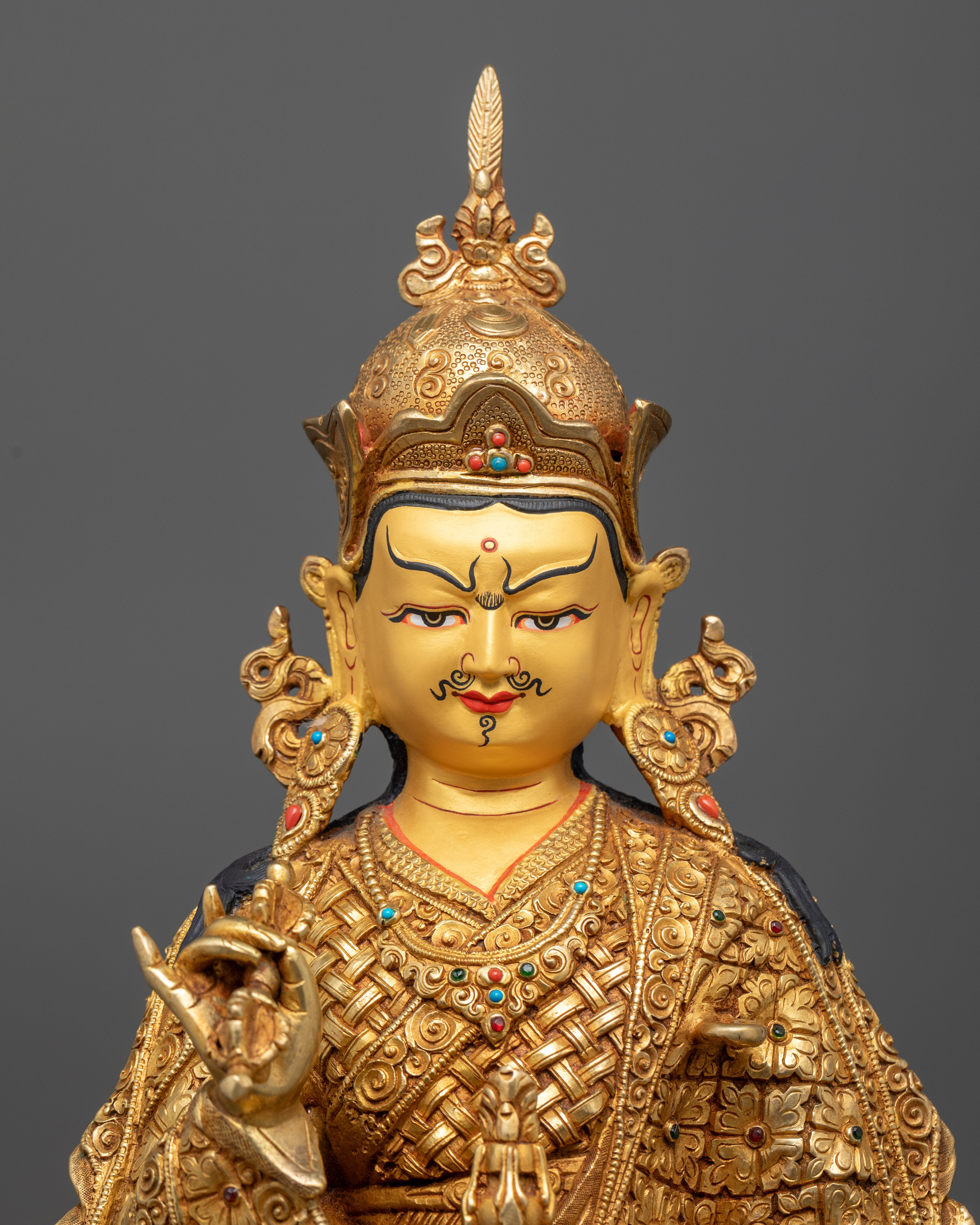 Sacred Padmasambhava Statue on Throne: Unique Nepalese Sculpture