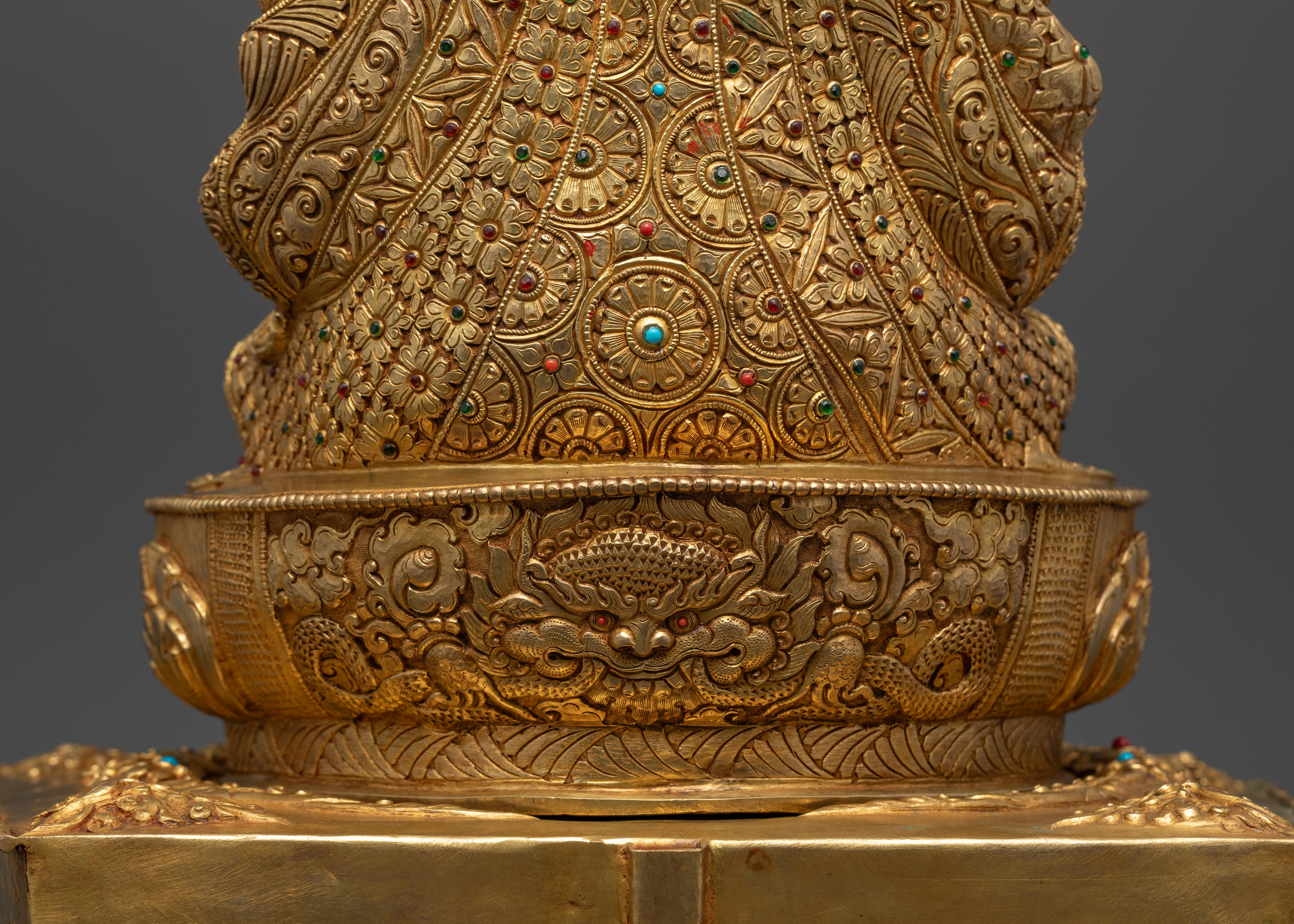 Sacred Padmasambhava Statue on Throne: Unique Nepalese Sculpture