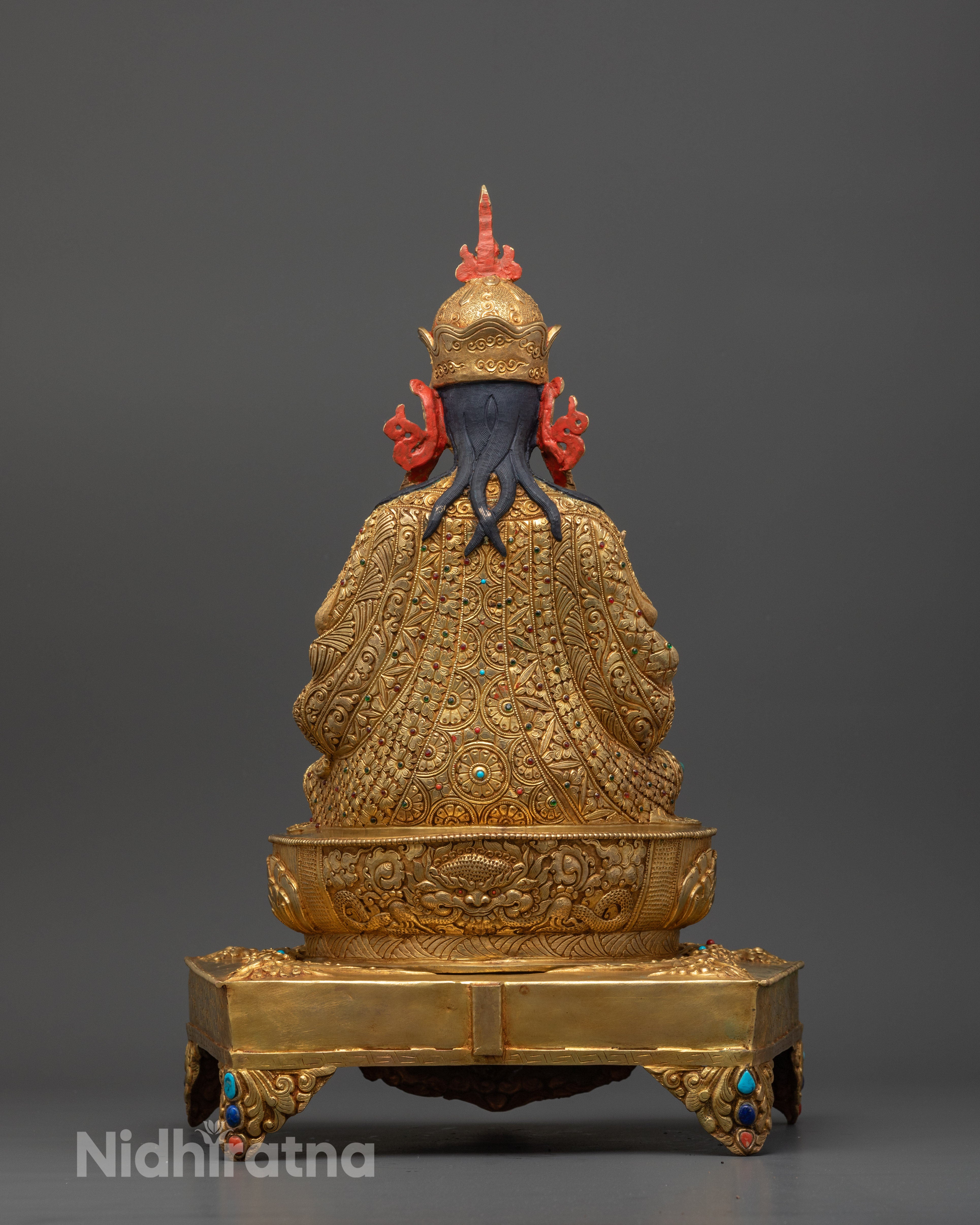 Sacred Padmasambhava Statue on Throne: Unique Nepalese Sculpture