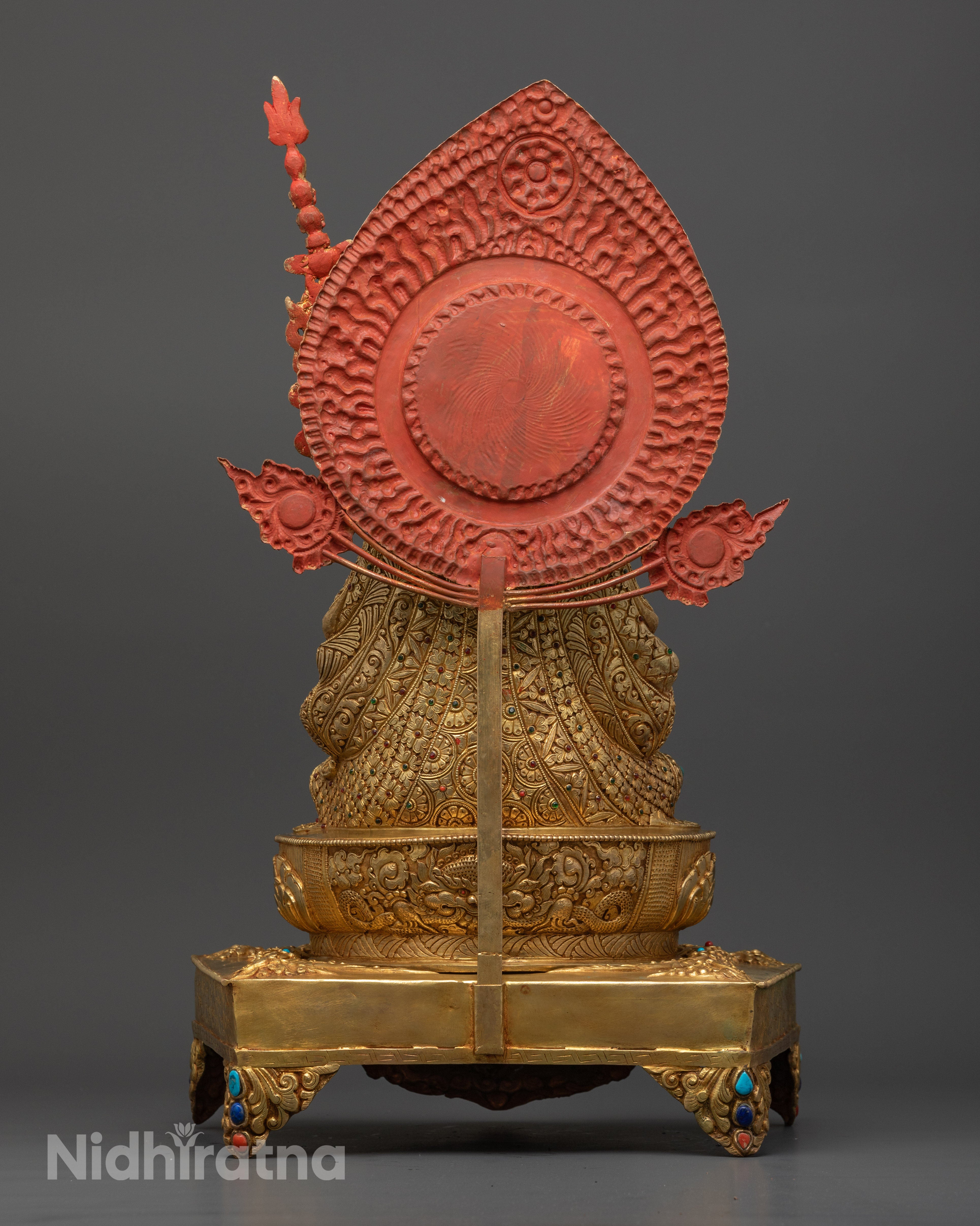 Sacred Padmasambhava Statue on Throne: Unique Nepalese Sculpture