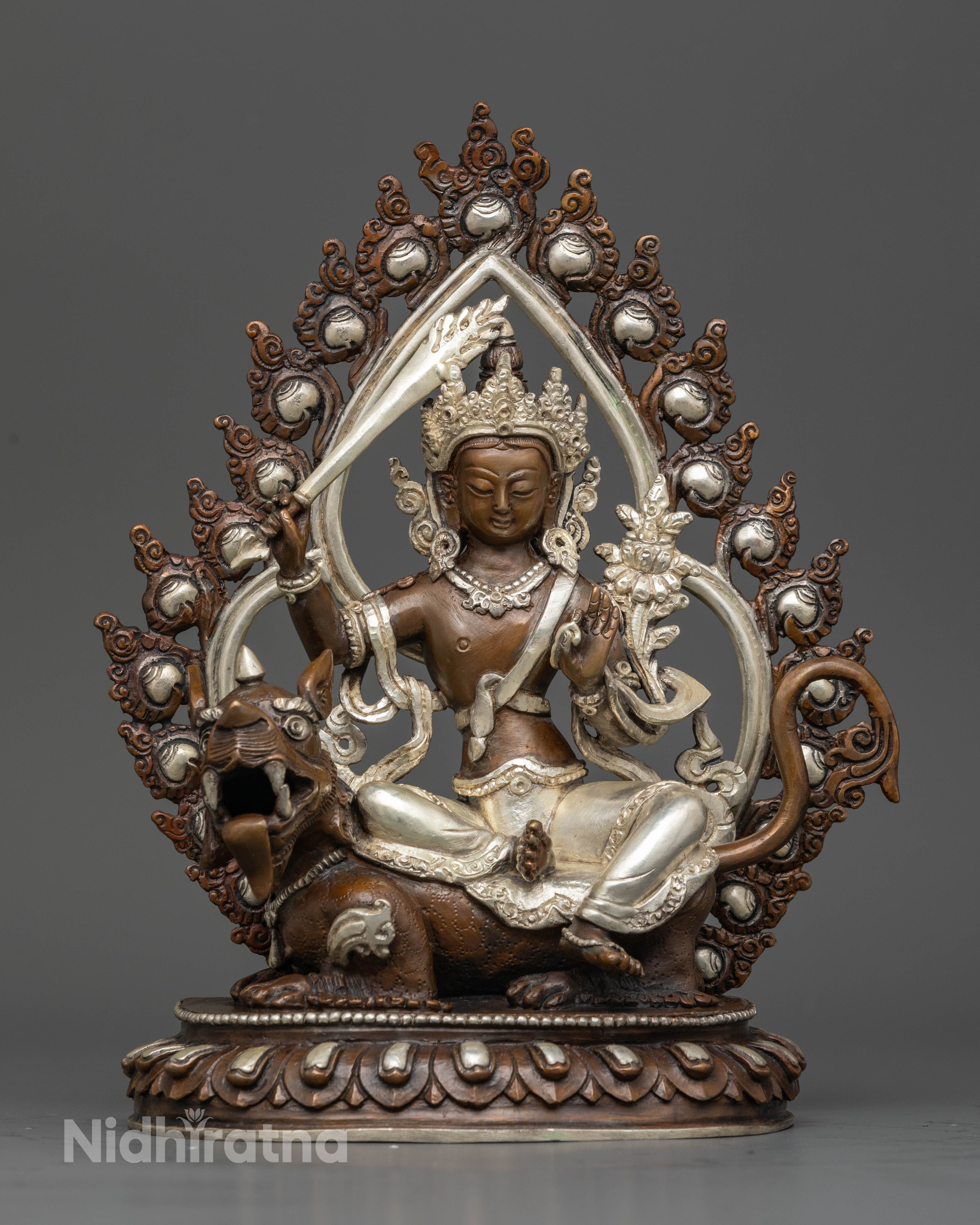 Oxidized Copper Manjushri Statue: Wisdom and Compassion Symbol