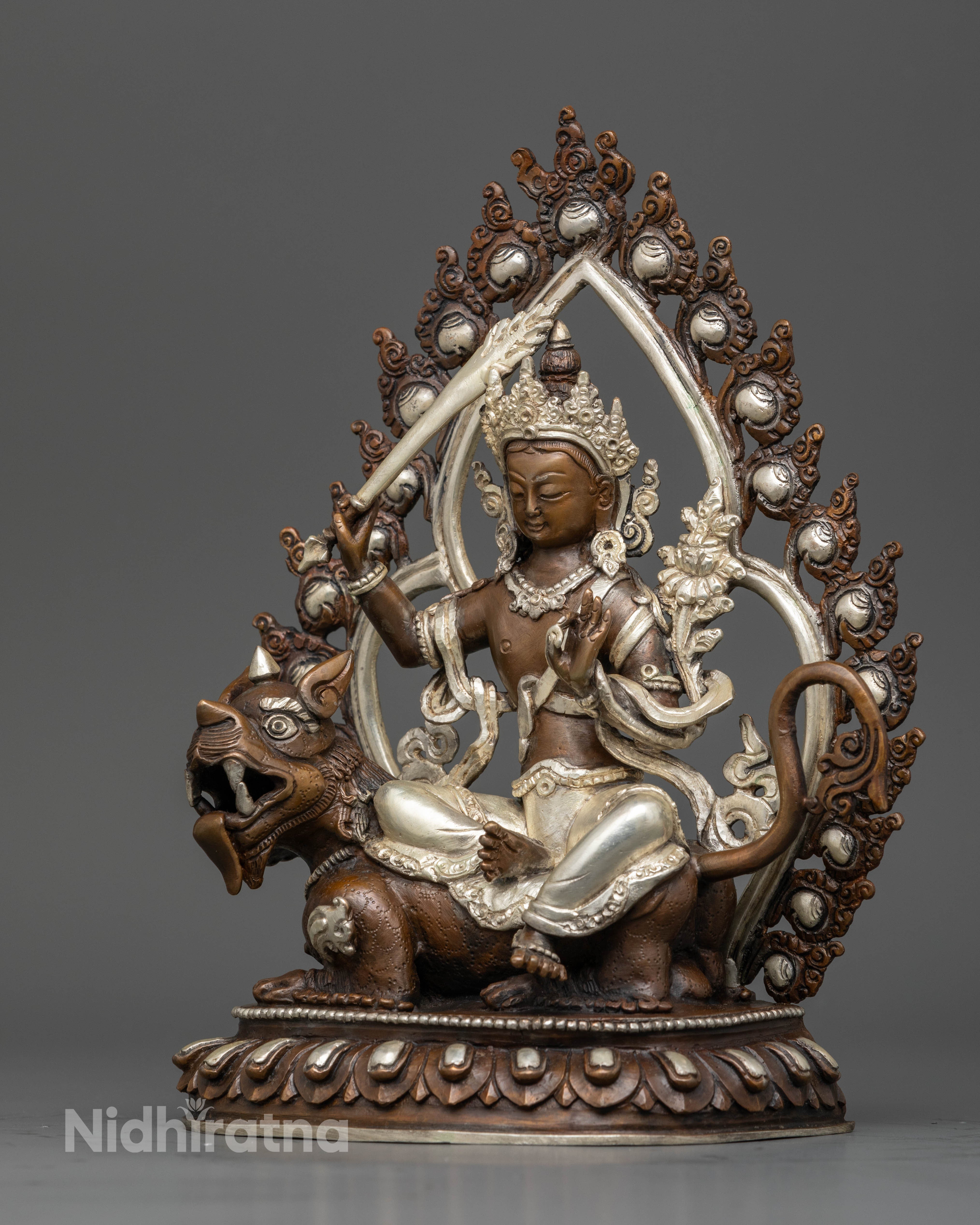 Oxidized Copper Manjushri Statue: Wisdom and Compassion Symbol