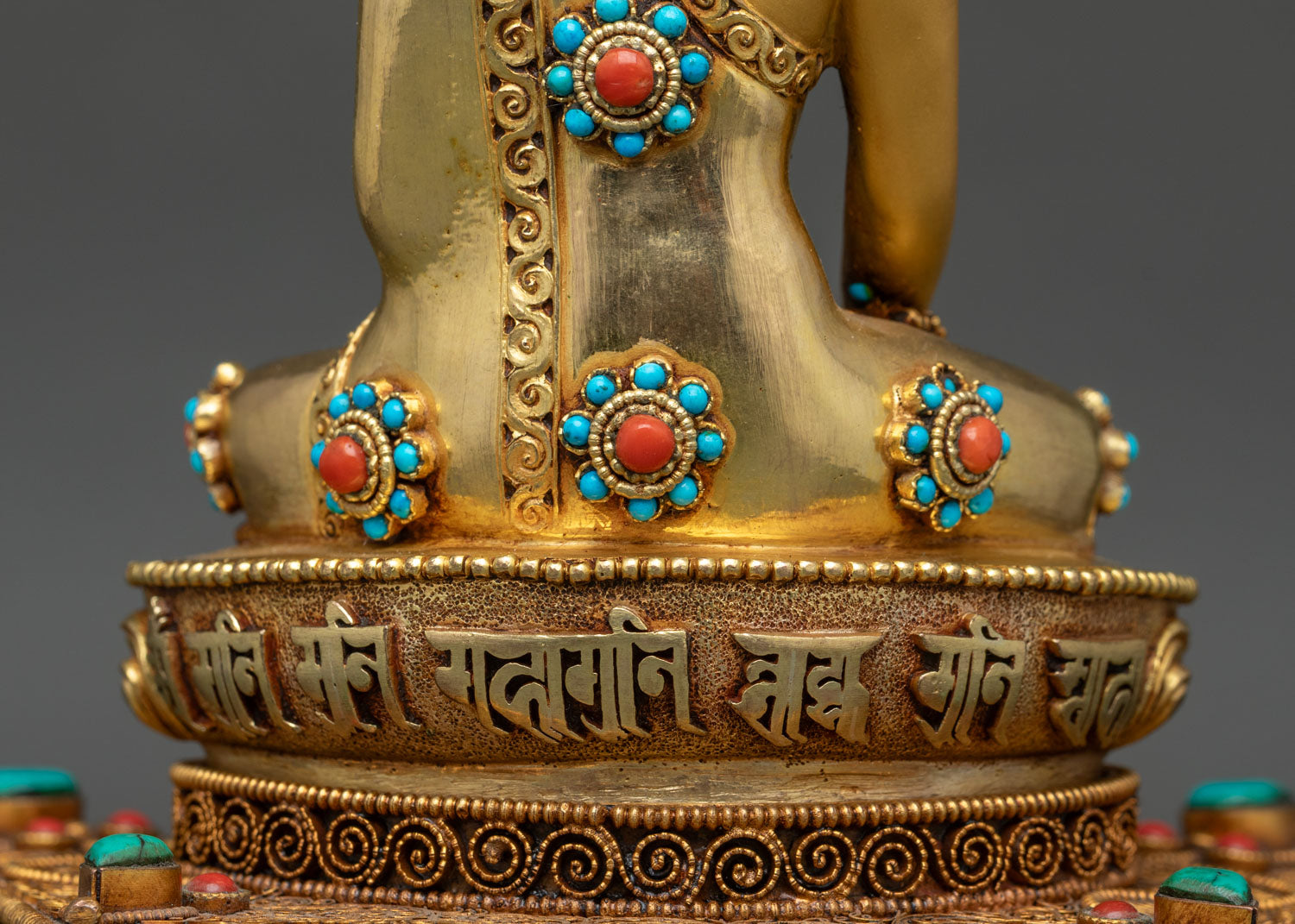 Buddha Shakyamuni Statue on Ornate Throne | Spiritual Altar Art
