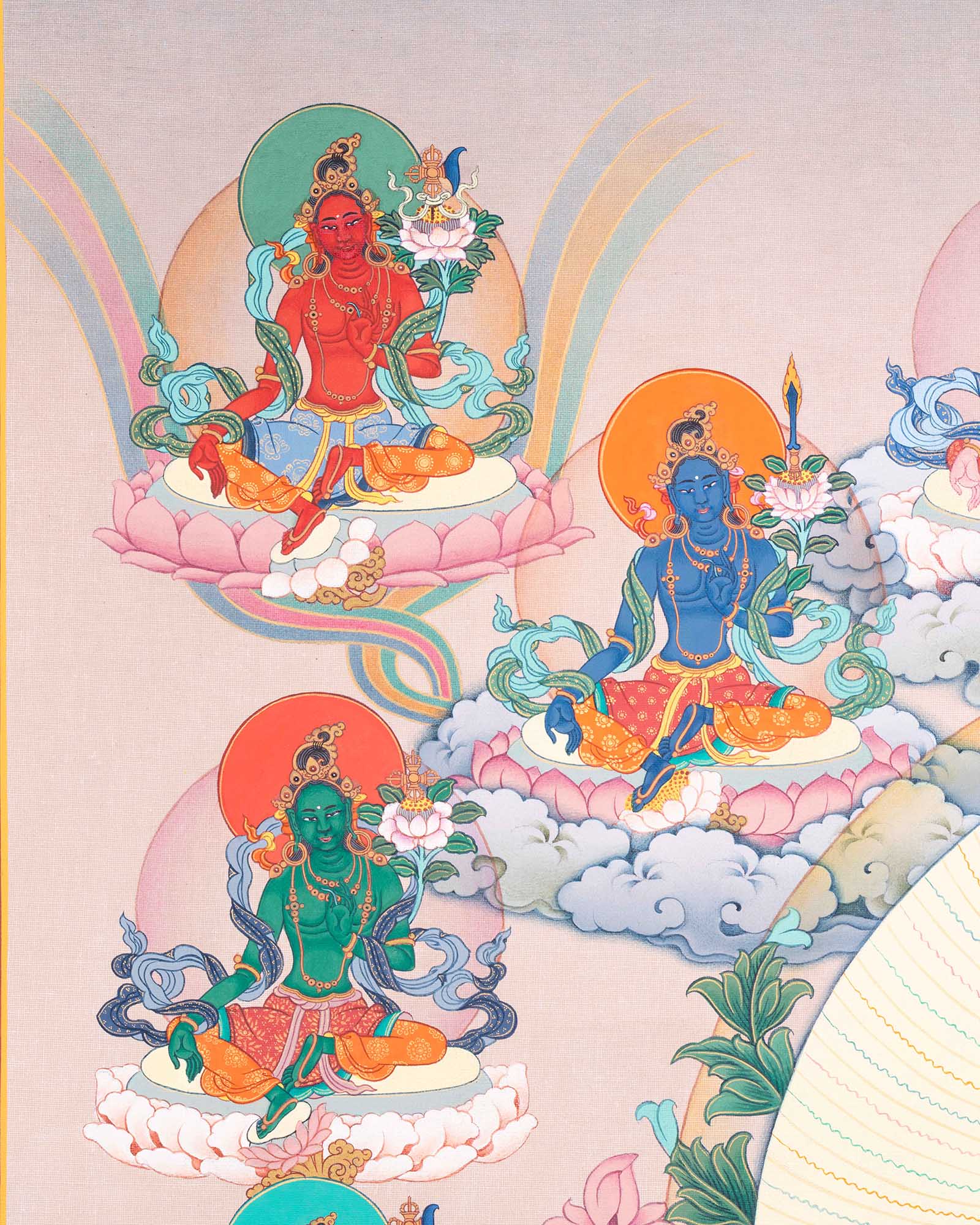 Twenty-One Taras Thangka Print for Prayer and Wall Decor