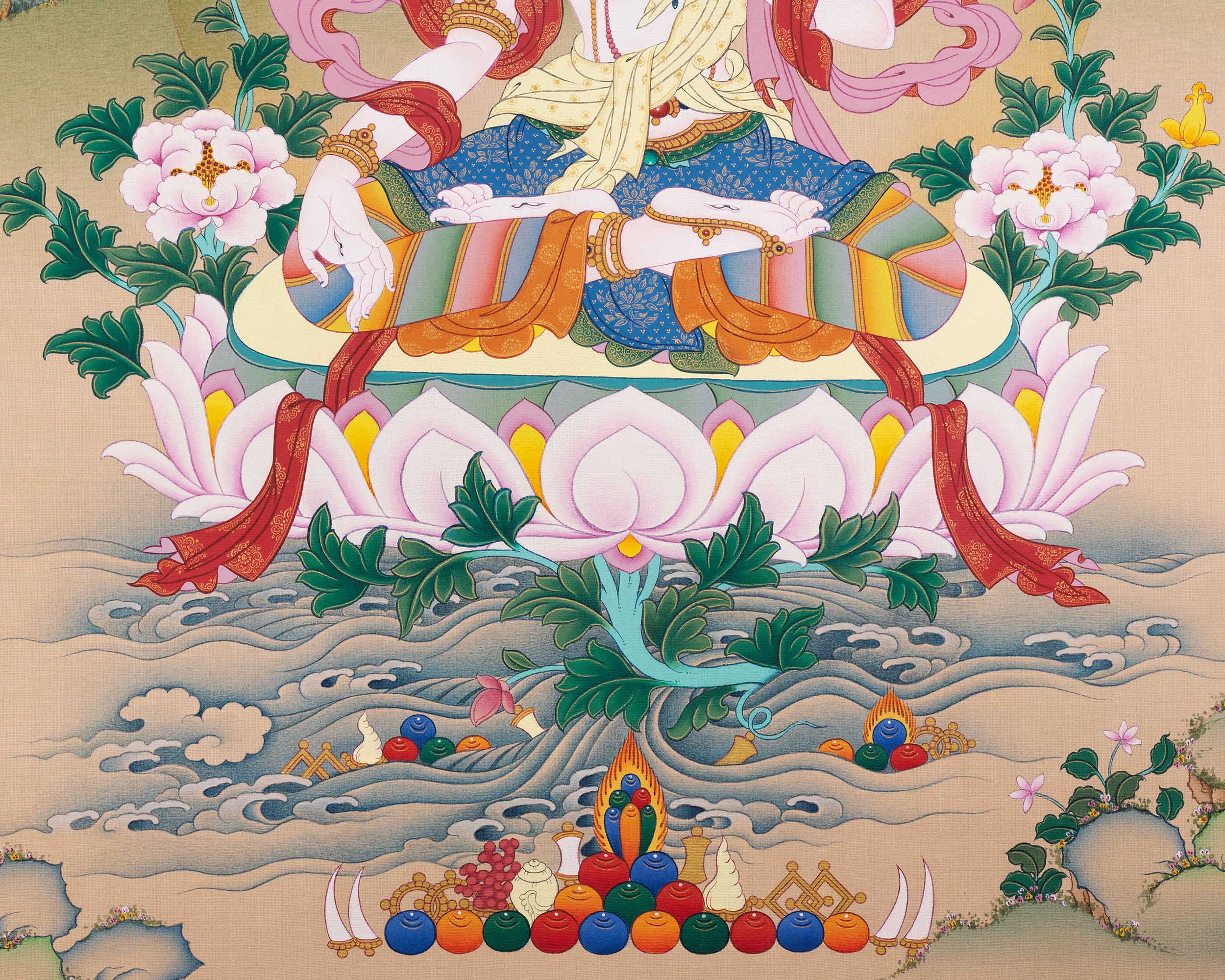 White Tara Thangka Print from Nepal for Meditation & Spiritual Decor