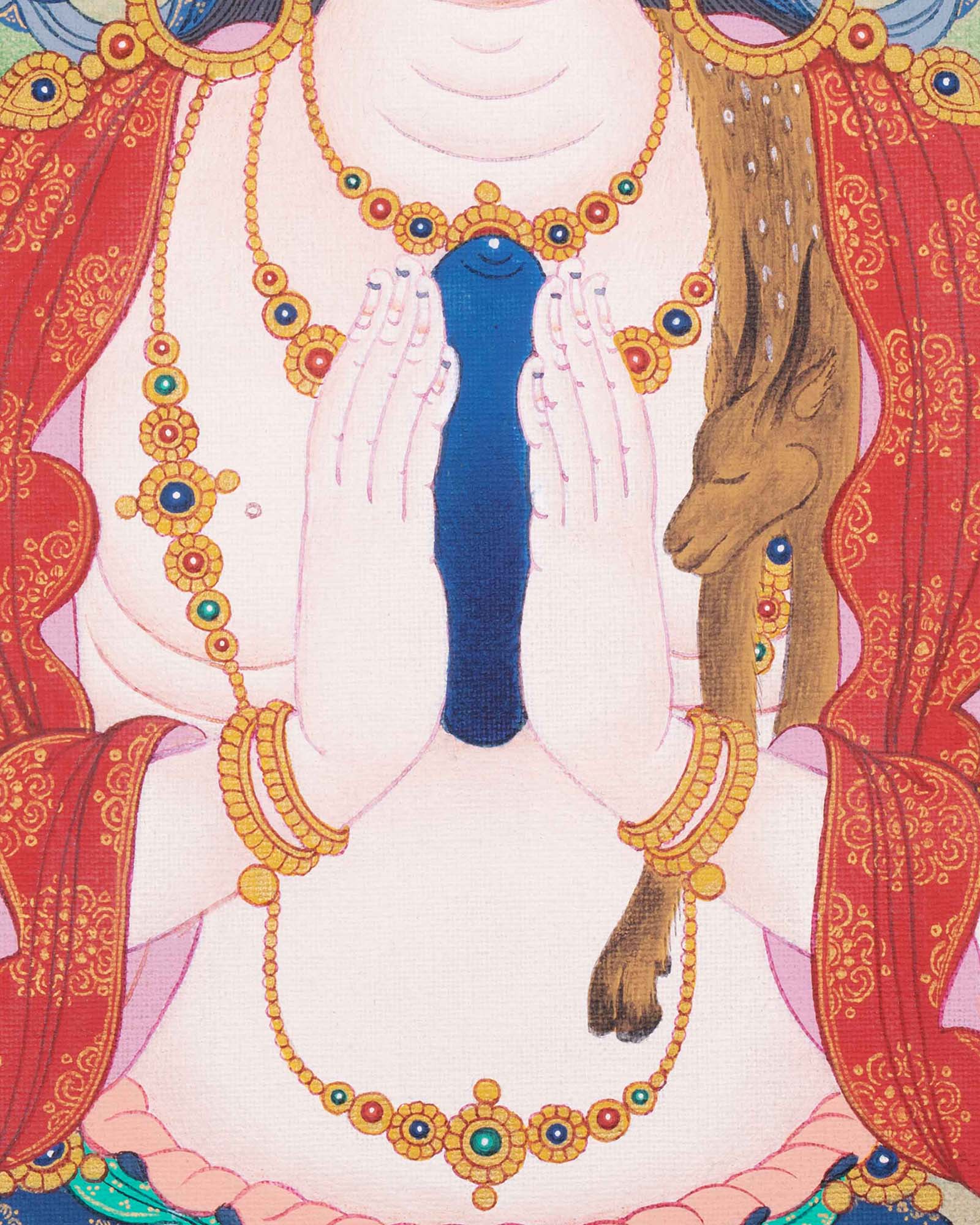Chenrezig Thangka Print – Tibetan Buddhist Wall Art from Nepal