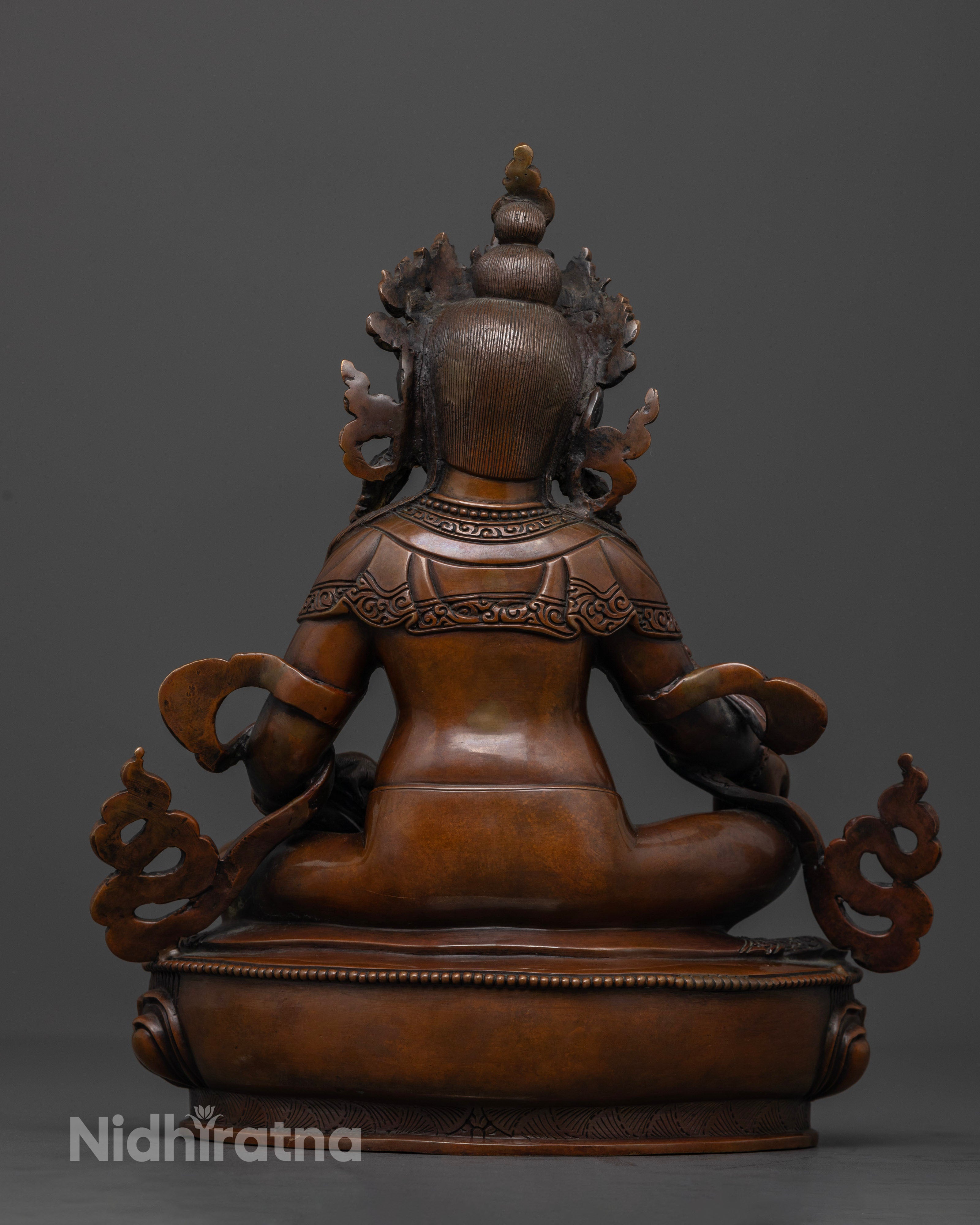 Hand-Carved Dzambhala Statue in Oxidized Copper