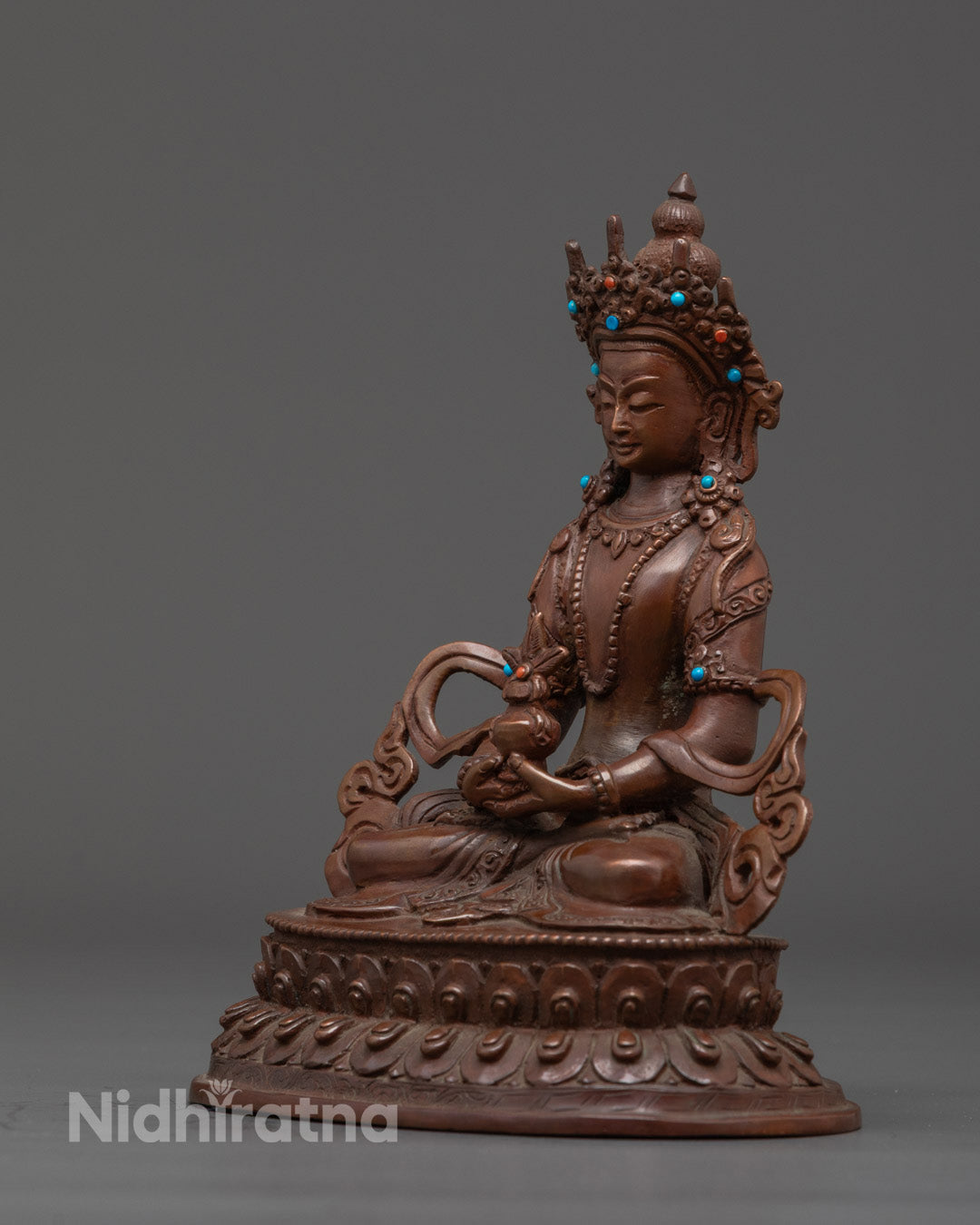 Handmade Amitayus Statue | Intricate Design on Double Lotus Base