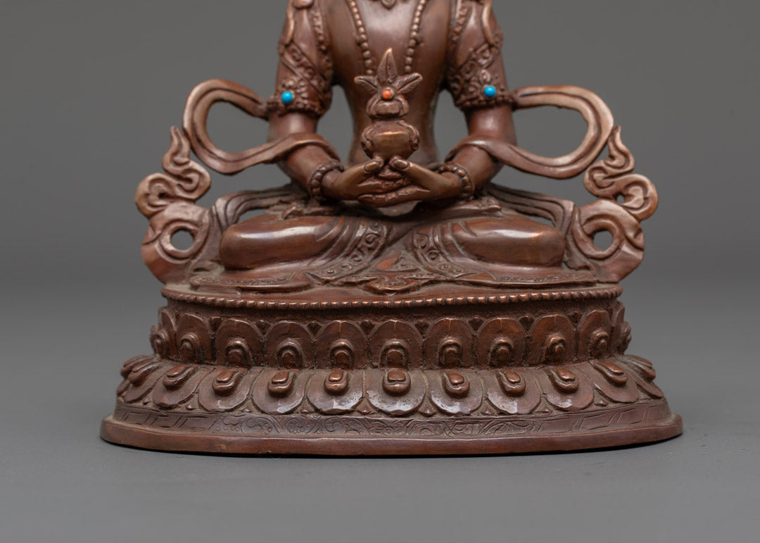 Handmade Amitayus Statue | Intricate Design on Double Lotus Base