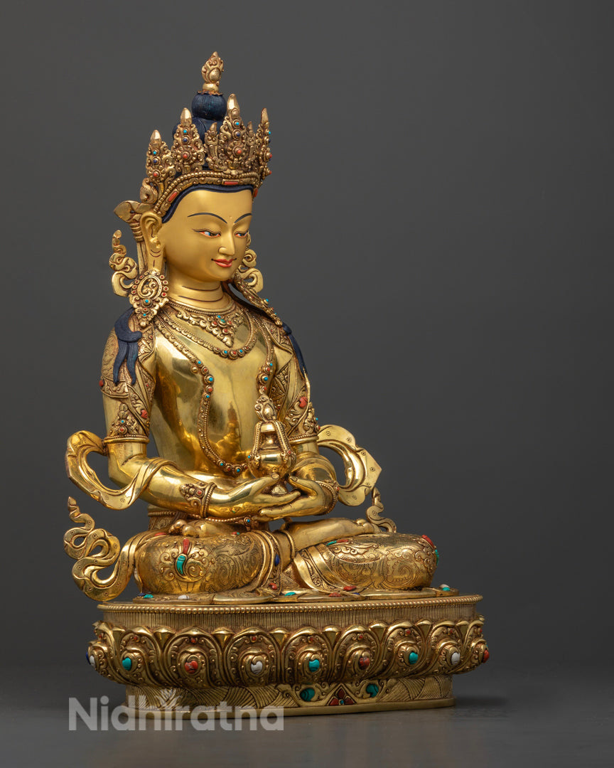 Amitayus Statue: Hand-Carved Himalayan Buddhist