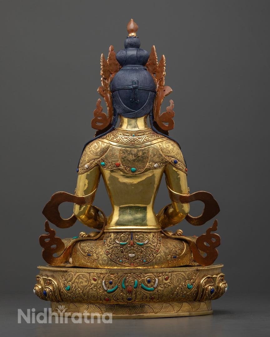 Amitayus Statue: Hand-Carved Himalayan Buddhist