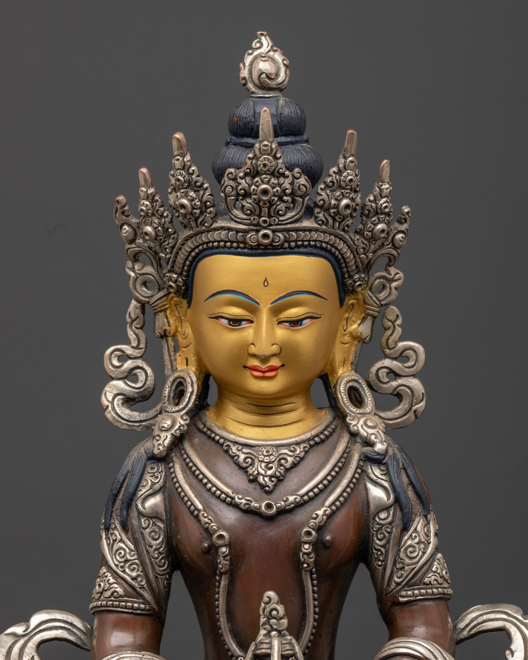 Sacred Amitayus Sculpture | Finely Crafted Oxidized Copper
