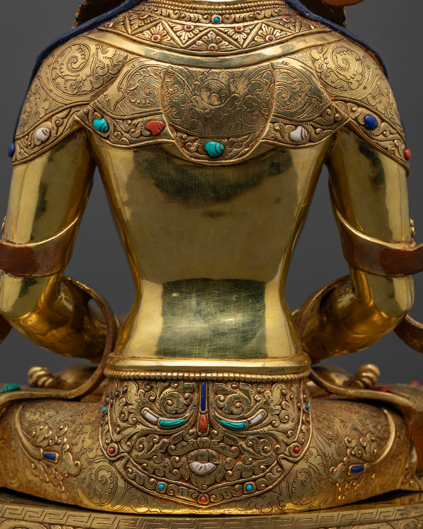 Amitayus Statue: Hand-Carved Himalayan Buddhist