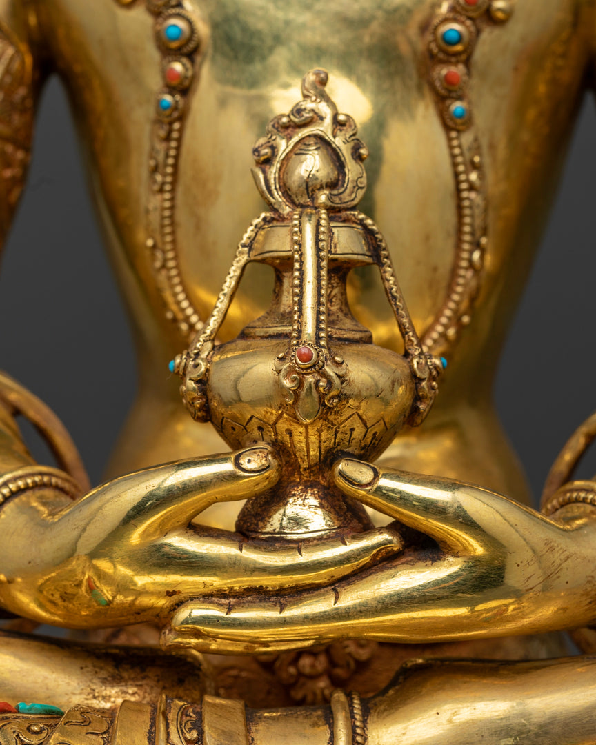 Amitayus Statue: Hand-Carved Himalayan Buddhist