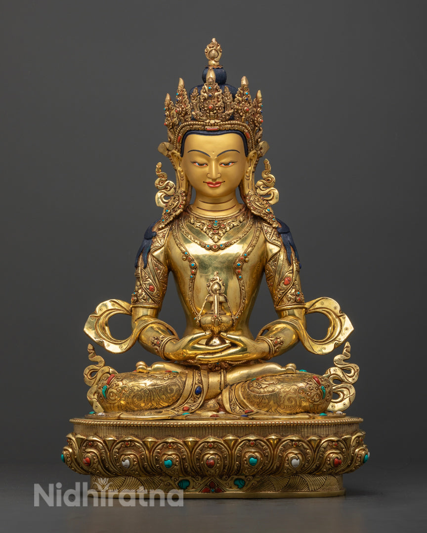 Amitayus Statue: Hand-Carved Himalayan Buddhist