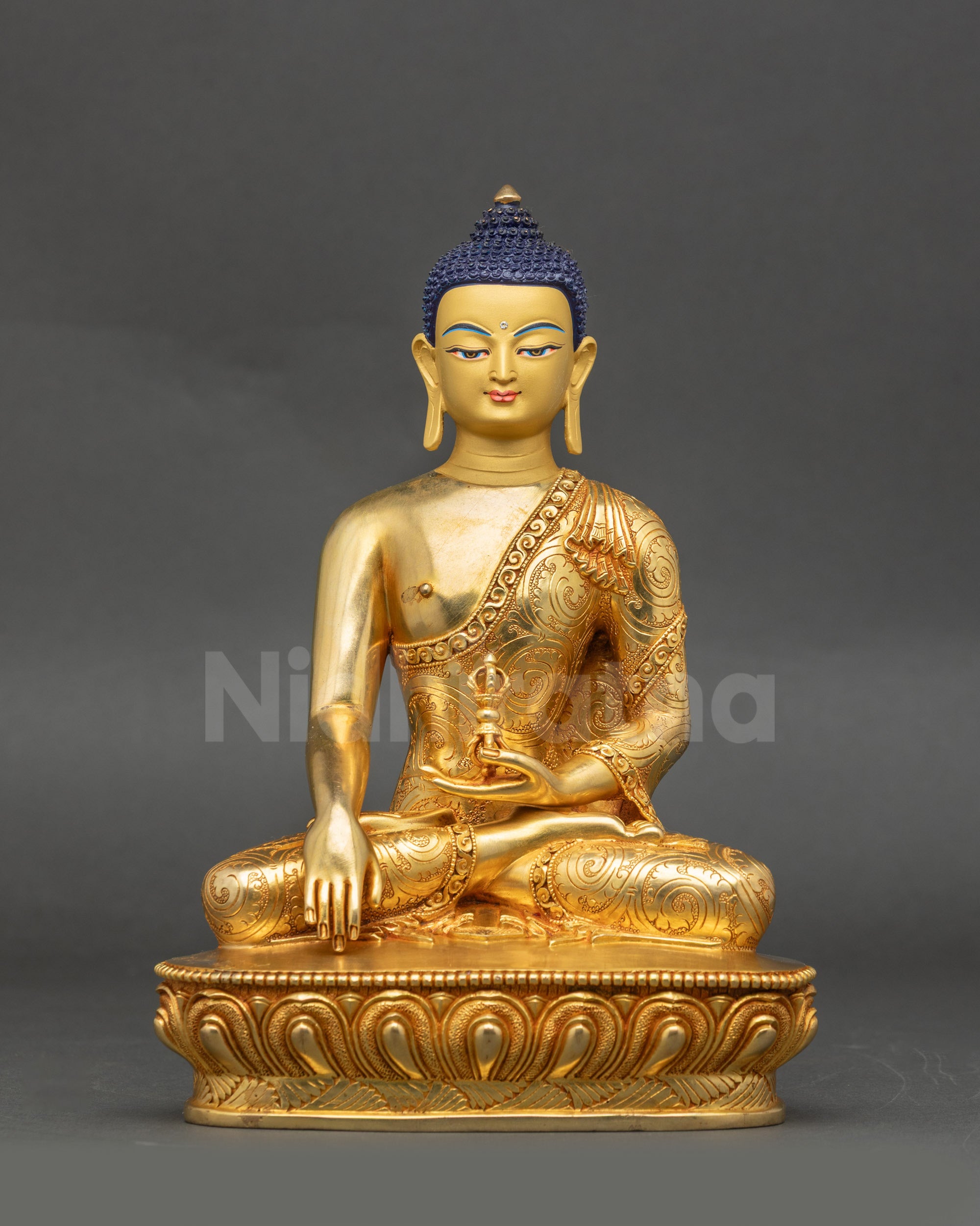 Akshobhya Buddha Mitrugpa Figurine front view gold-gilded copper statue