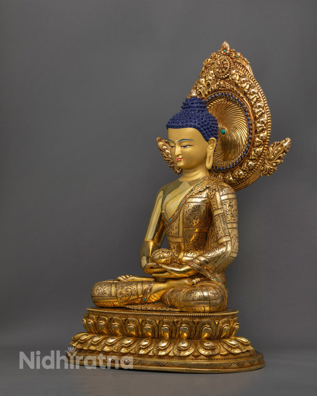 Amitabha Buddha Statue - Authentic Gold Gilded Copper Buddhist Art from Nepal - Hollow Relic Chamber for Mantra Consecration & Blessings