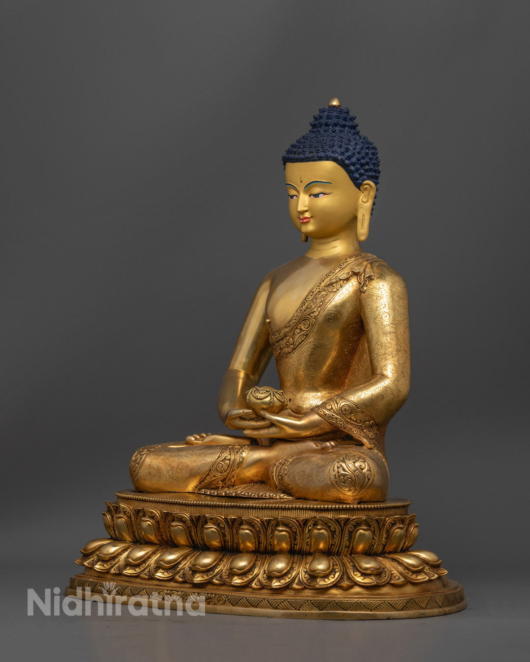 Amitabha Buddha Sculpture – Handmade in Patan with 24K Gold Gilding – Serene Meditation Buddha for Pure Land Devotion & Enlightenment