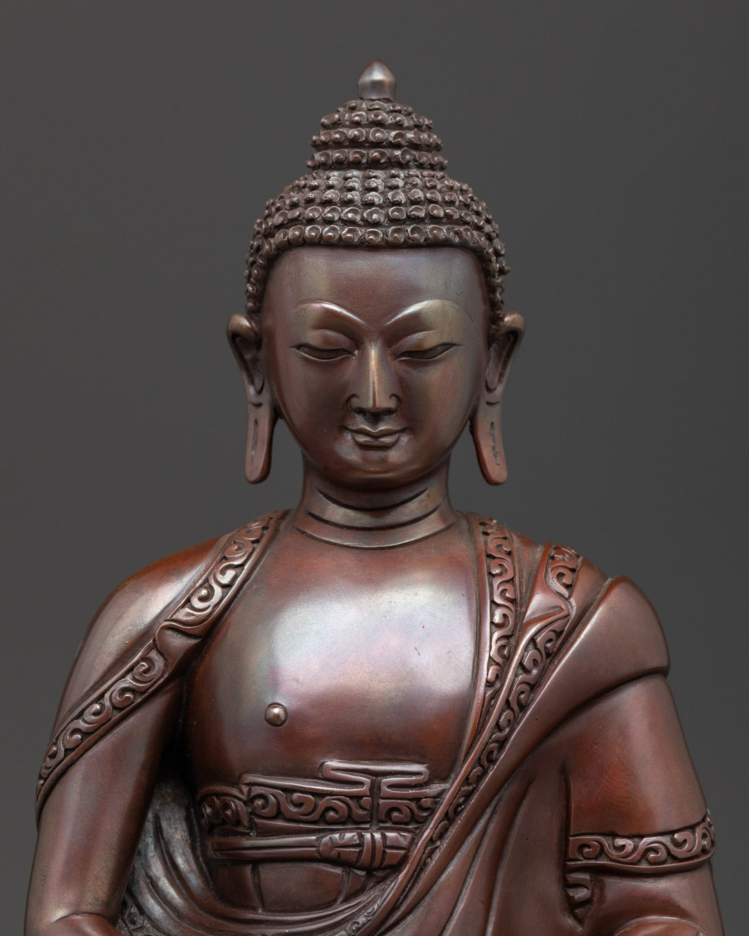 Sacred Trio Buddha Statue Set in Oxidized Copper