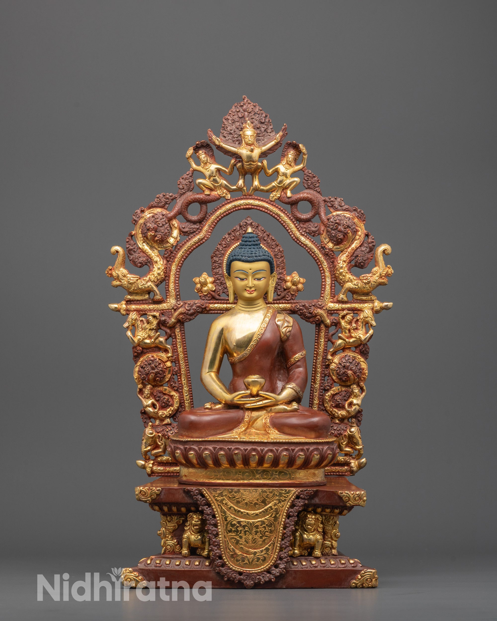 Hand-Carved Amitabha Buddha Statue | Nepalese Buddhist Decor