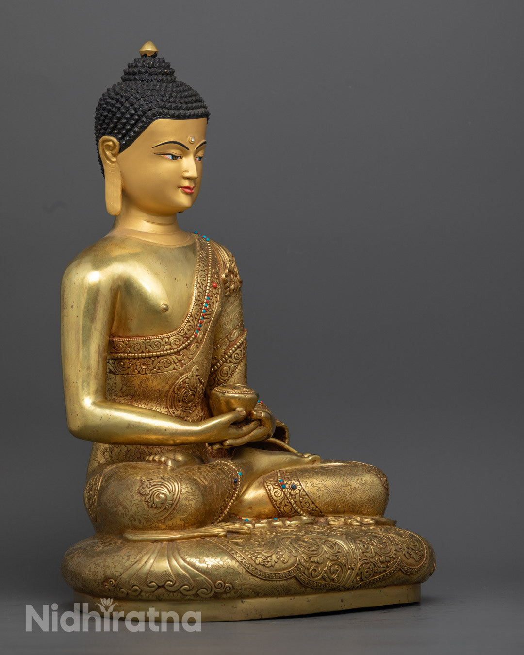 Amitabha Buddha Statue – Hand-Carved 24k Gold Gilded Copper Sculpture from Nepal
